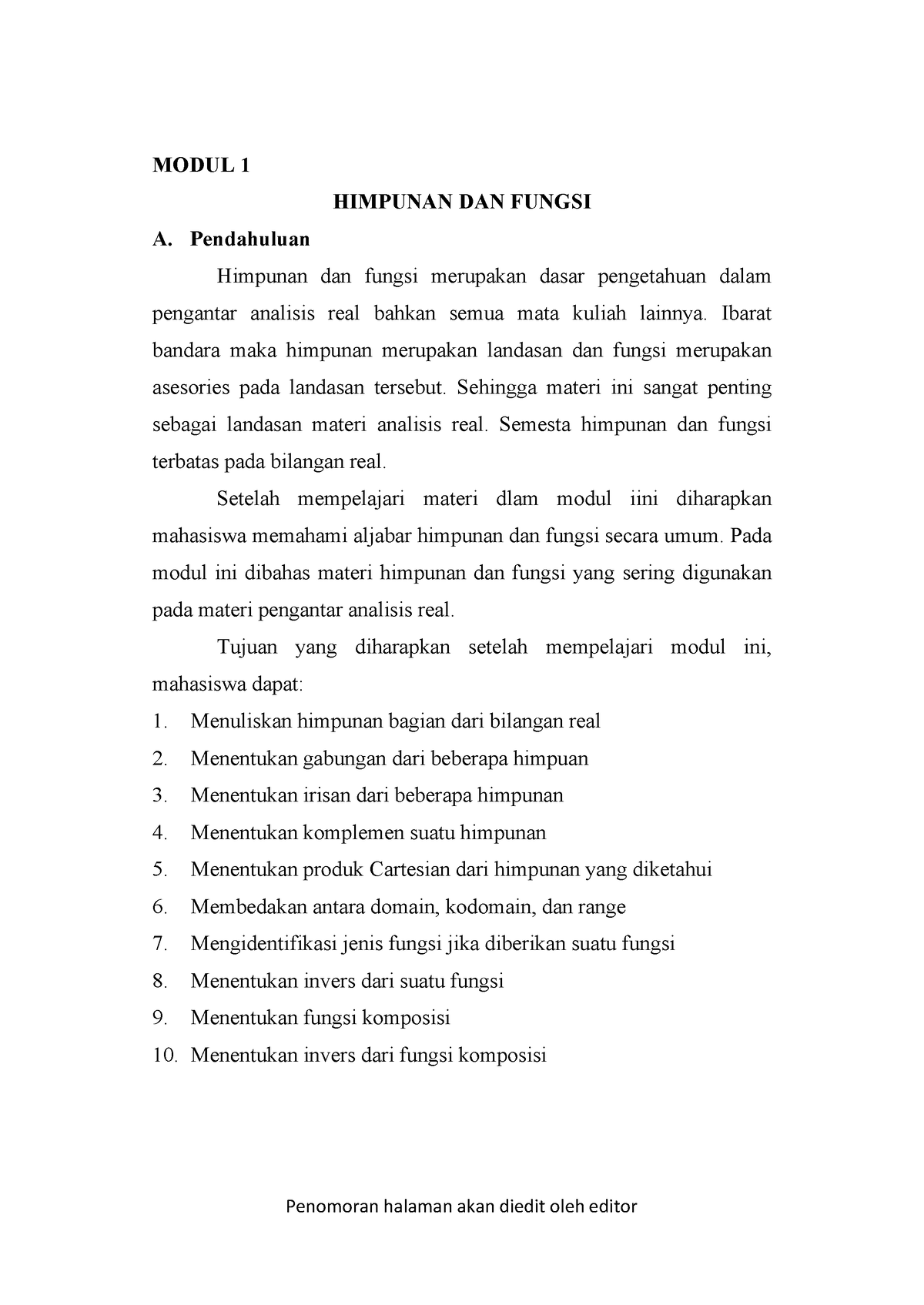 Himpunan Dan Fungsi - ####### MODUL 1 ####### A. Pendahuluan ...