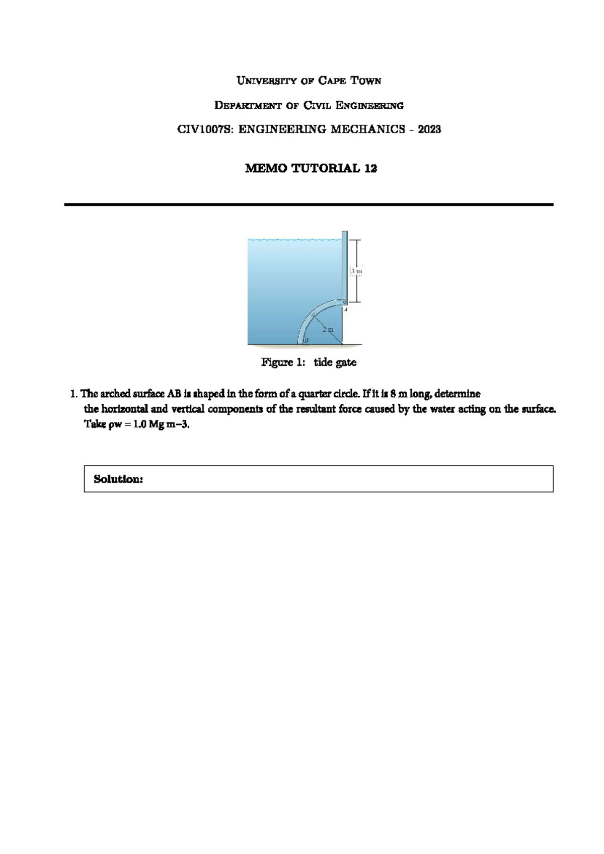 (MEMO)-CIV1007S-2023 TUT-12 - UNIVERSITY OF CAPE TOWN DEPARTMENT OF ...