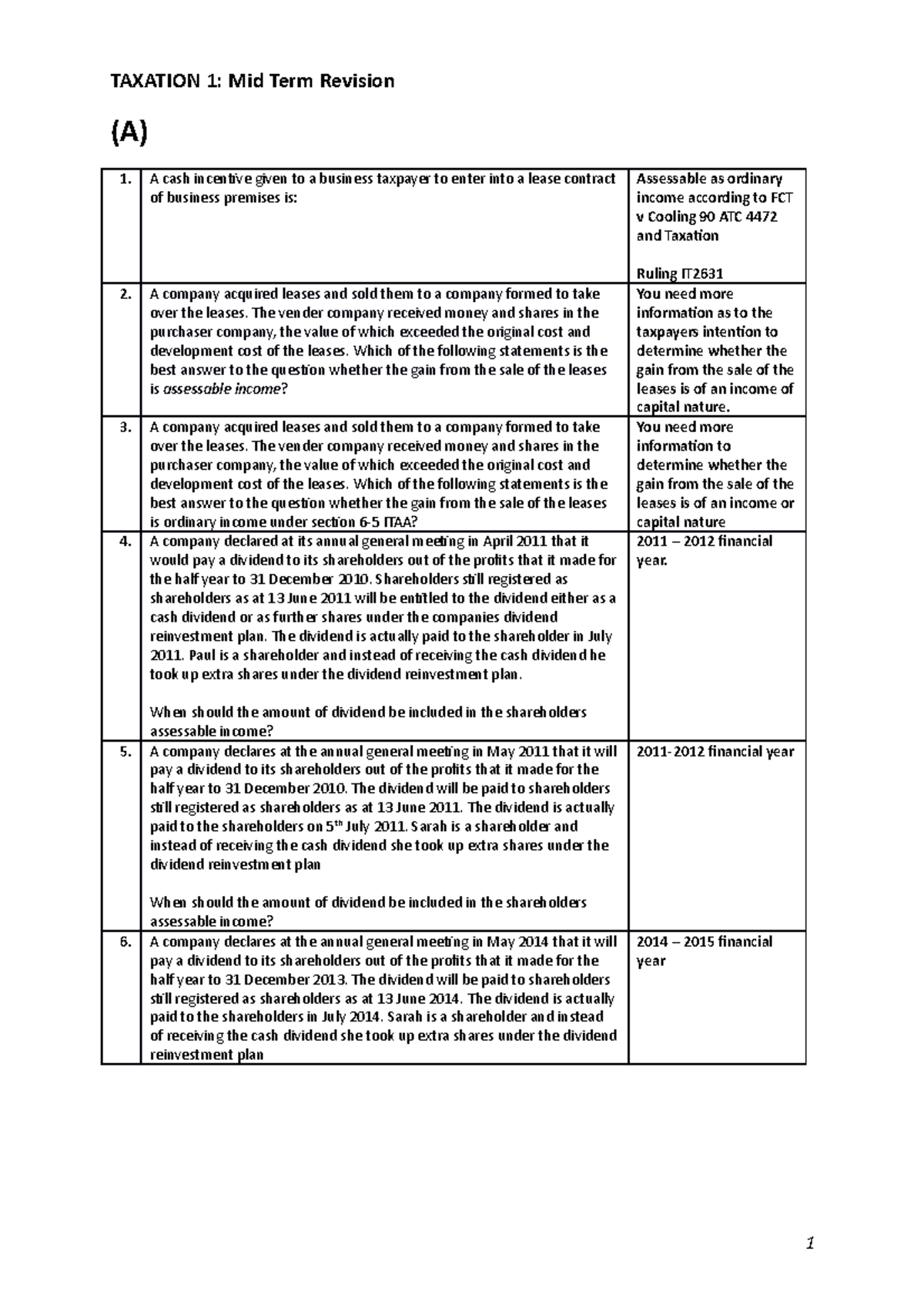 Sample/practice exam 2018, questions and answers TAXATION 1 Mid Term