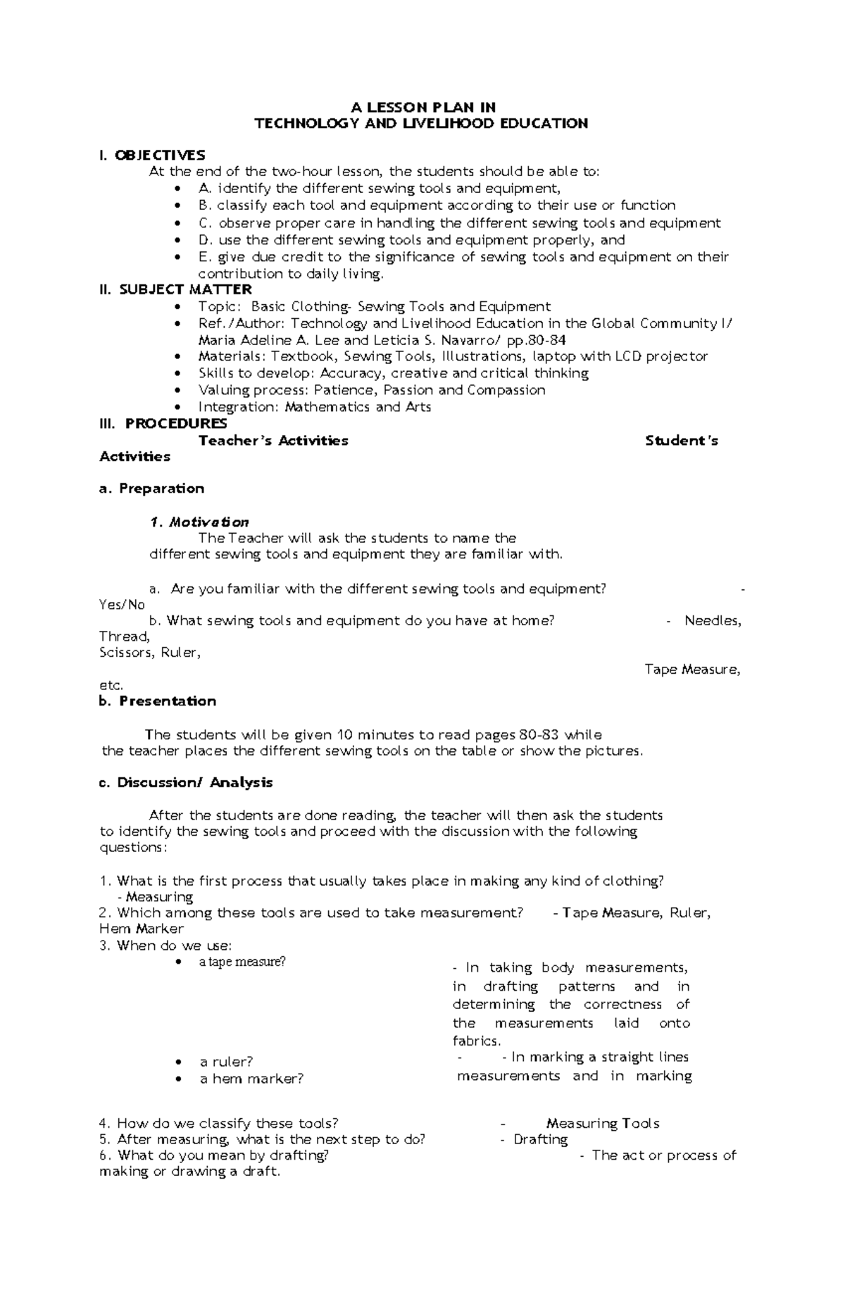 Detailed lesson plan in tle - Guide for accurate A LESSON PLAN IN ...