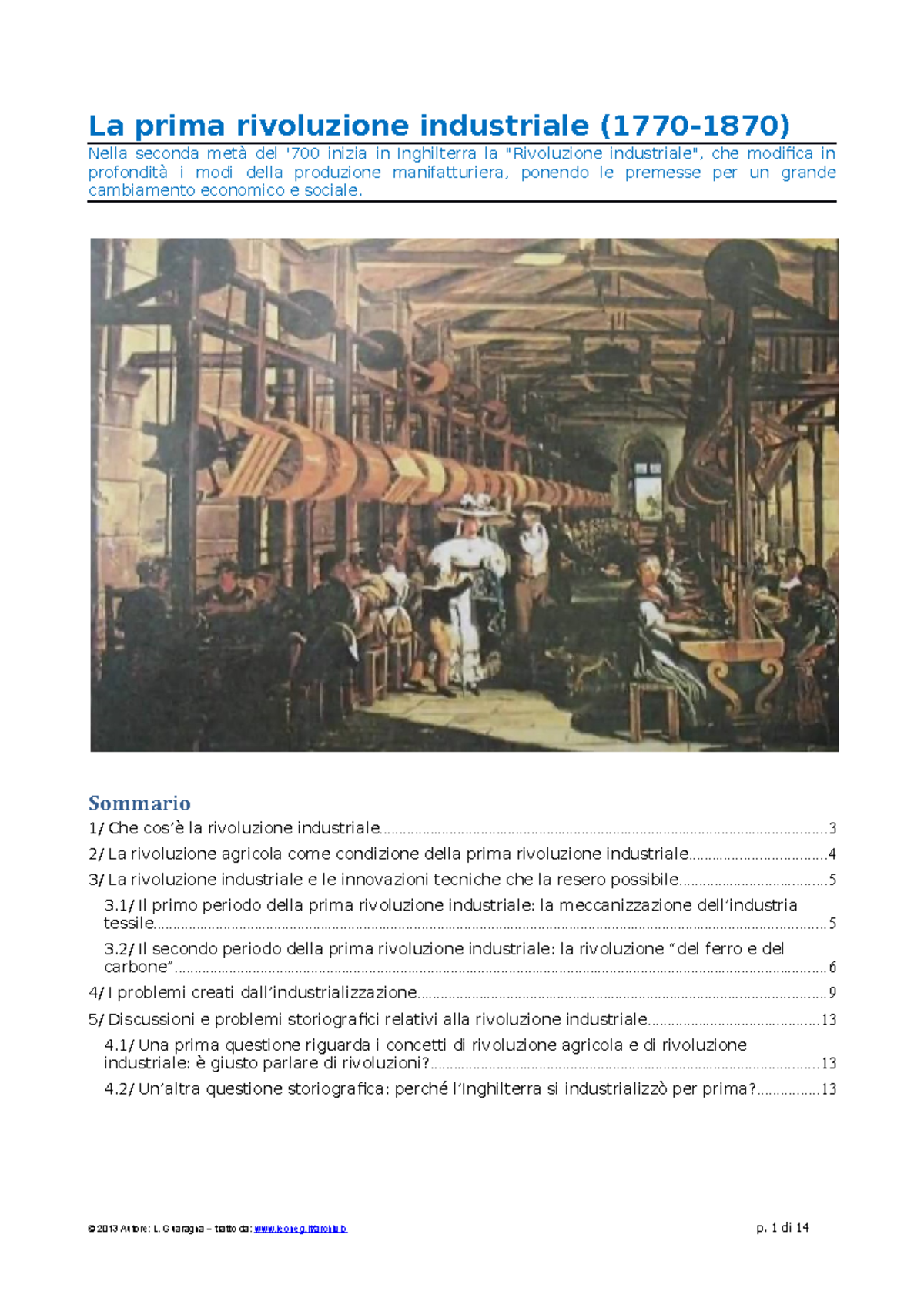 La rivoluzione industriale Sommario 1/ Che cos’è la rivoluzione Studocu