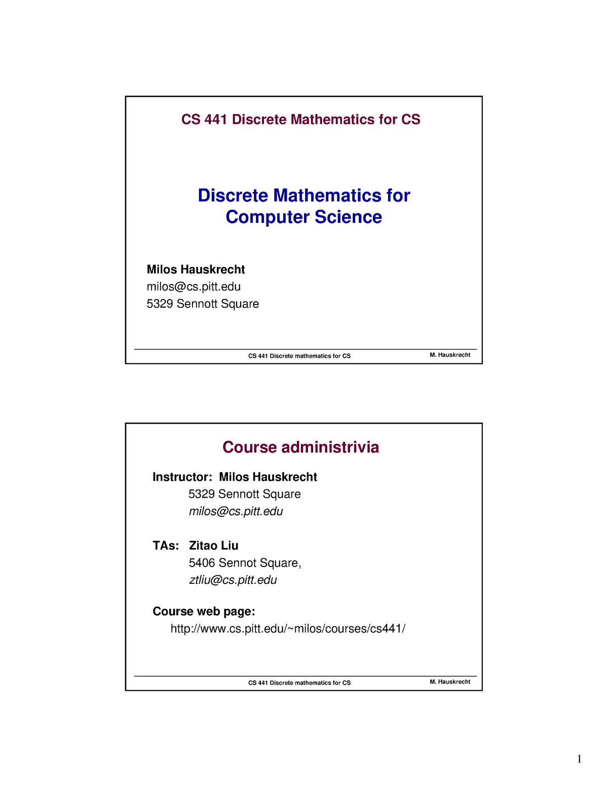 Class 1 - Discreet Math - CS 441 Discrete Mathematics For CS M ...