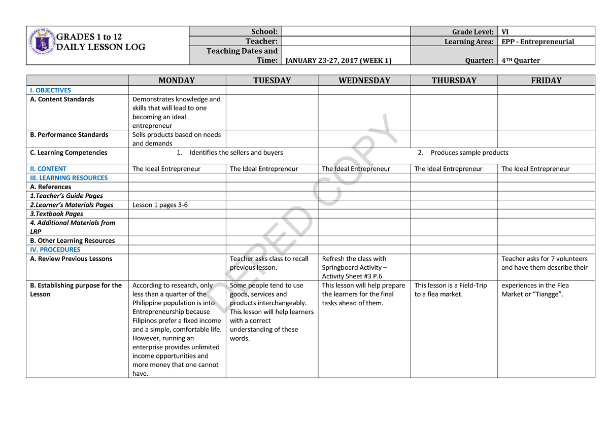 DLL EPP Gr.6 Entrep (1) edited by mendoza - DEPED COPY GRADES 1 to ...