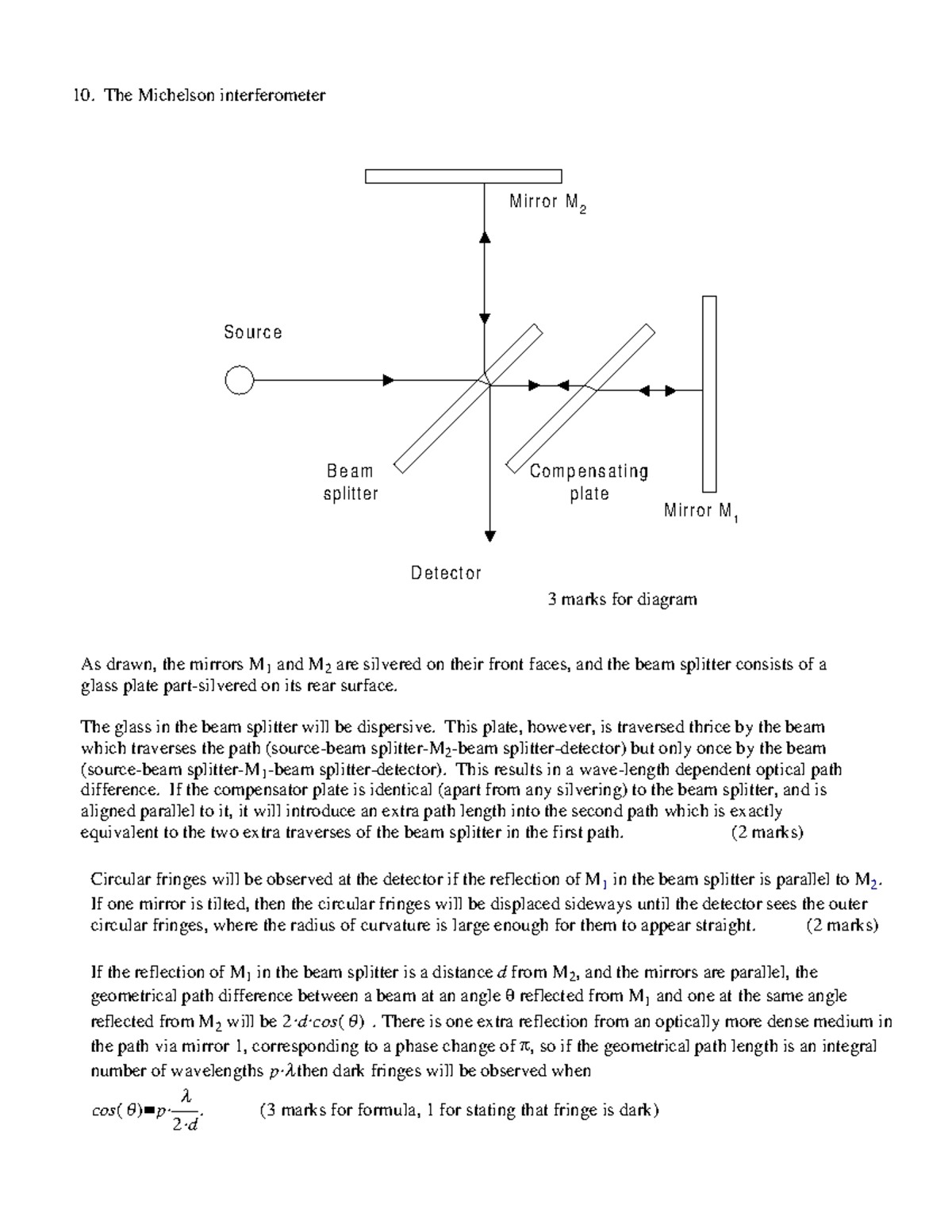 1b24exam9810 Waves - The Michelson interferometer S o u r c e M i r r o ...