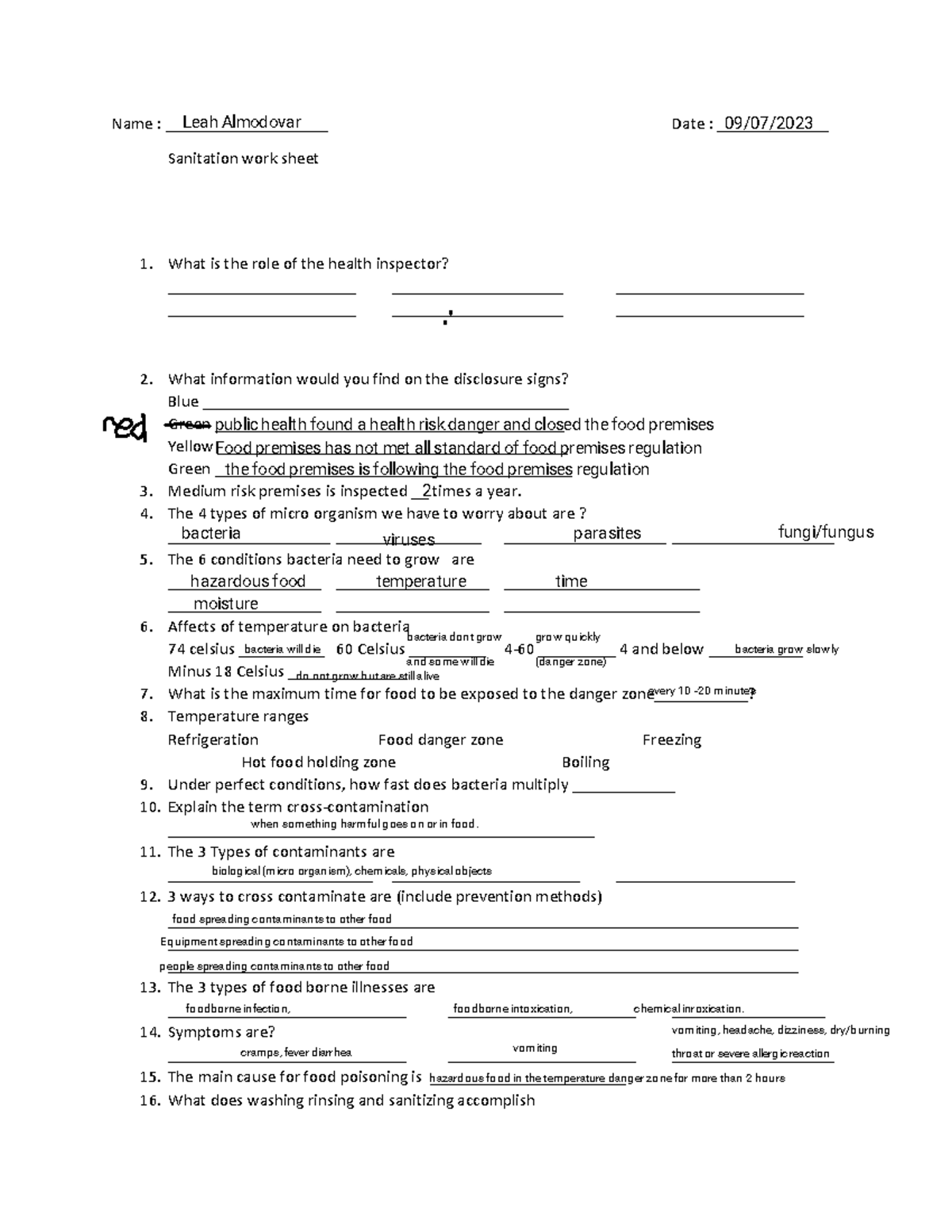 Kami Export - Food Handler Worksheet - Name : ___________________ Date ...