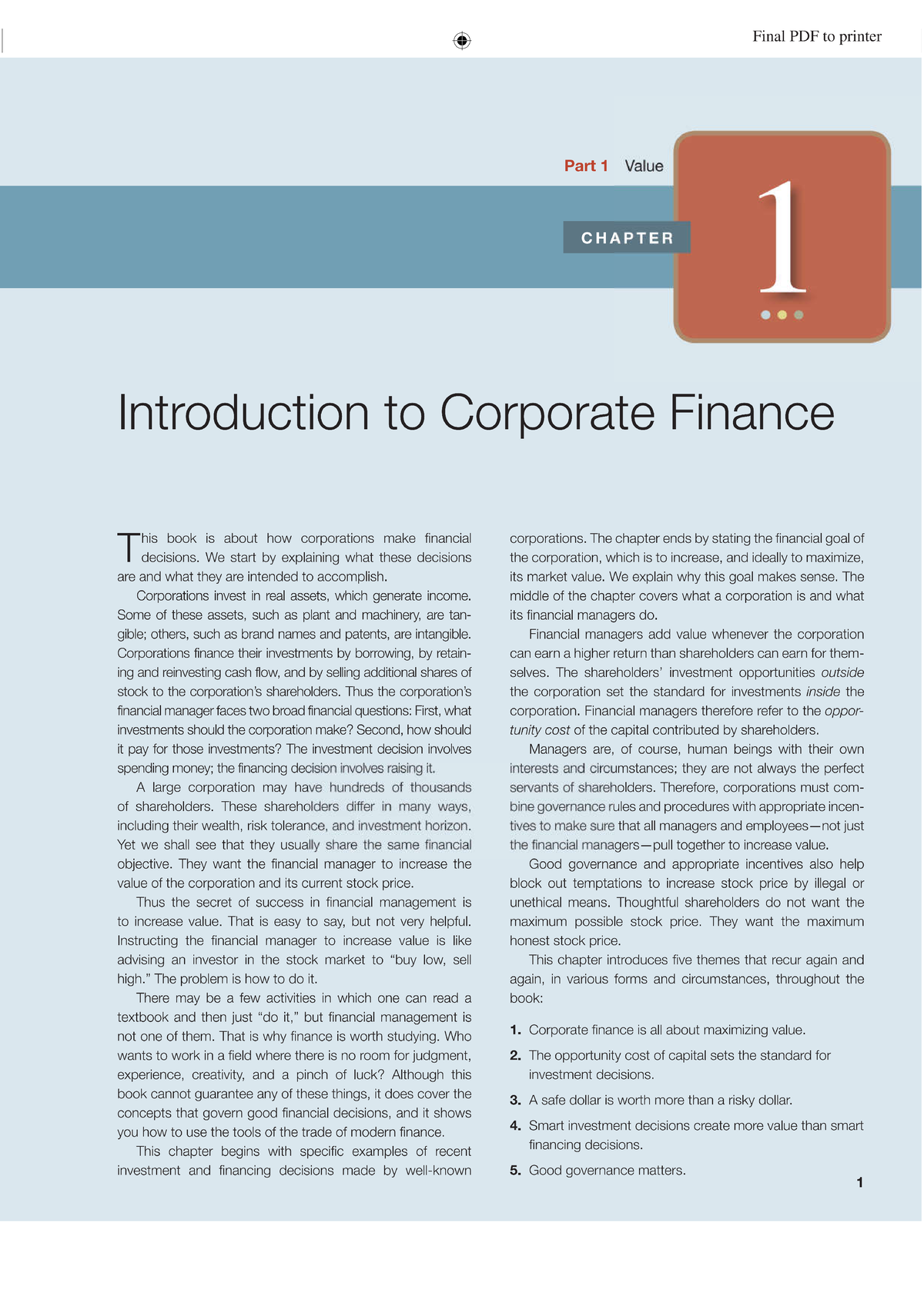 Chapter 1 Introduction To Corporate Finance - Studocu