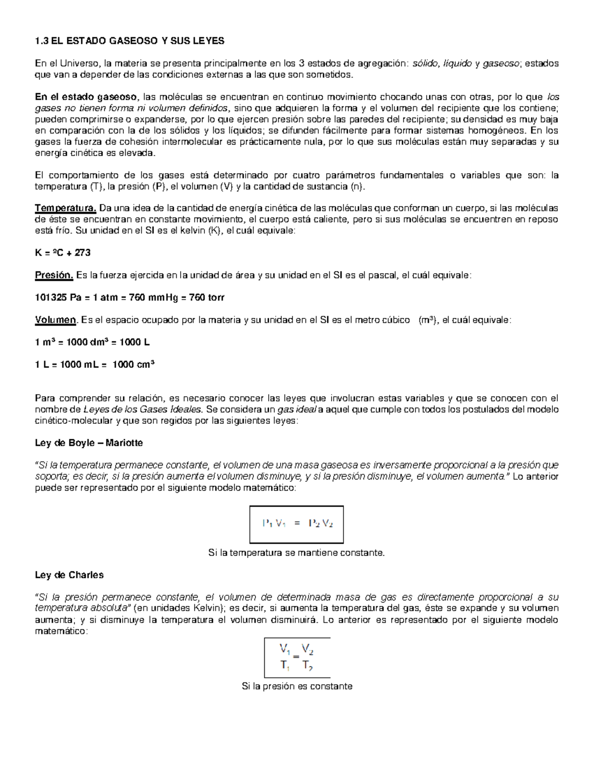 1.3 EL Estado Gaseoso Y SUS Leyes. 1 - 1 EL ESTADO GASEOSO Y SUS LEYES ...