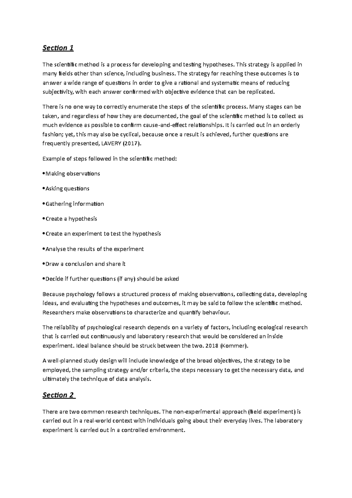 Section 1 - Section 1 The scientific method is a process for developing ...