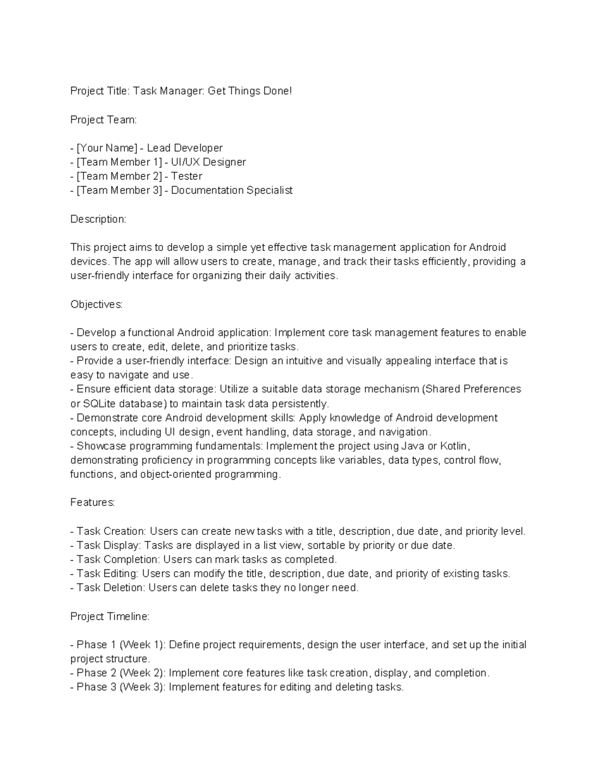 Project Title- Task Manager- Get Things Done - Project Title: Task ...