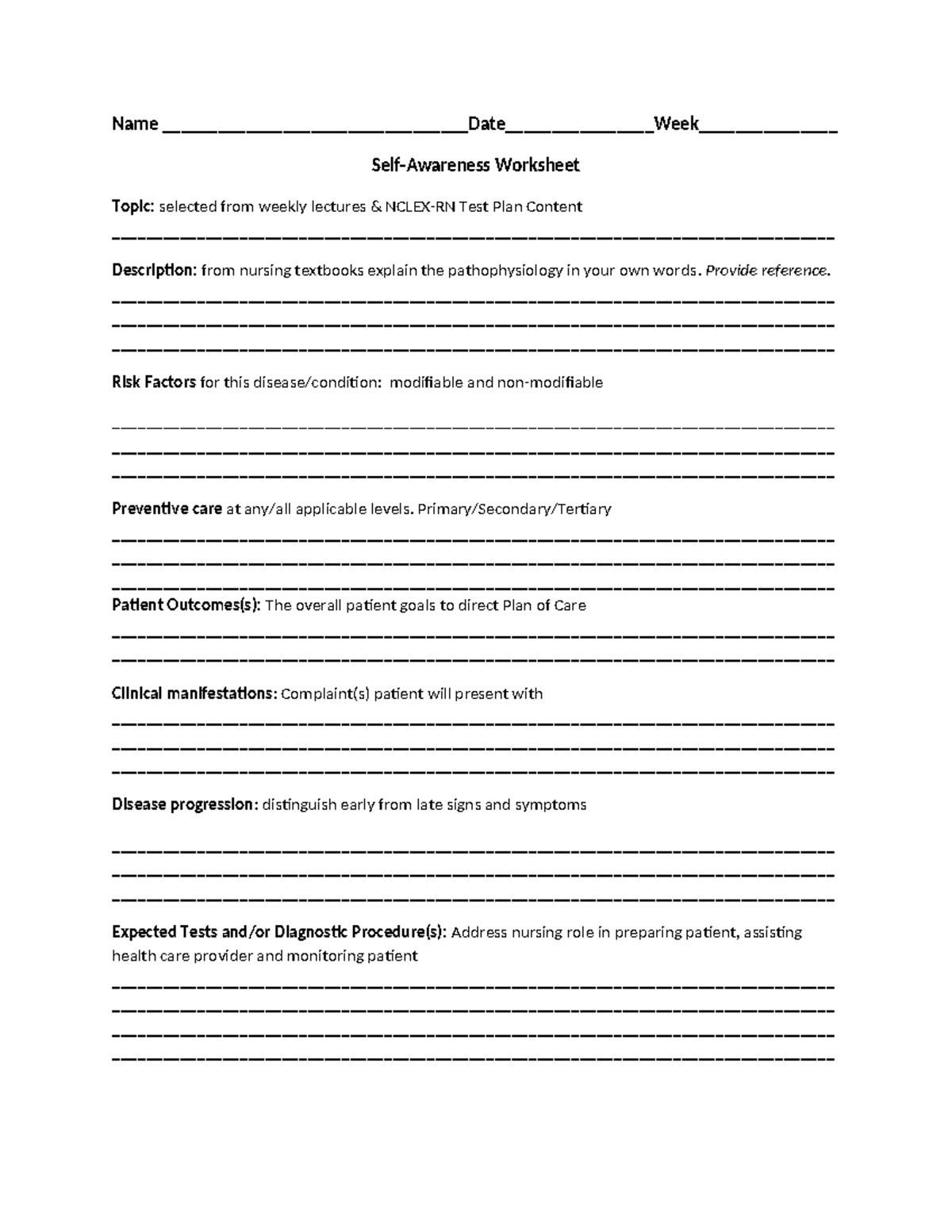 Self- Awareness Worksheet - Name __________________Date ...