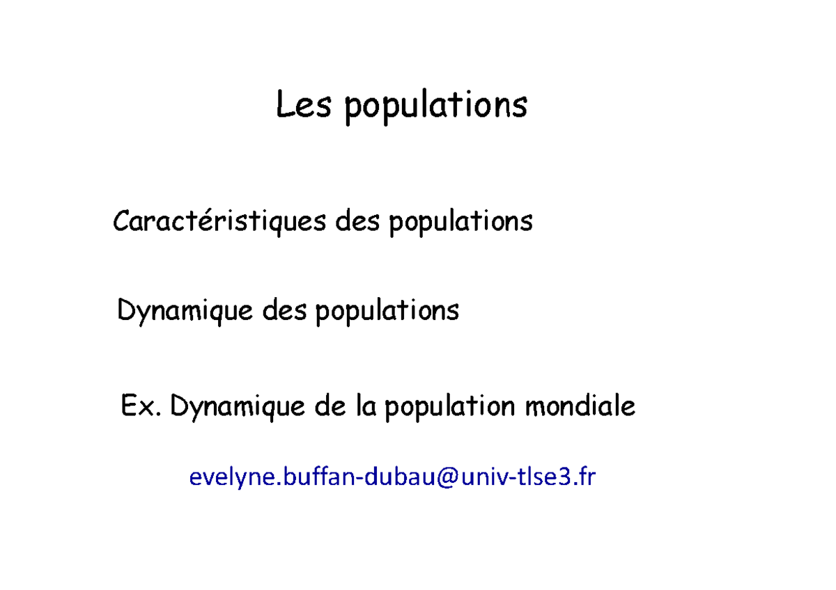 Cours 3 Ecologie Générale Les Populations Caractéristiques Des