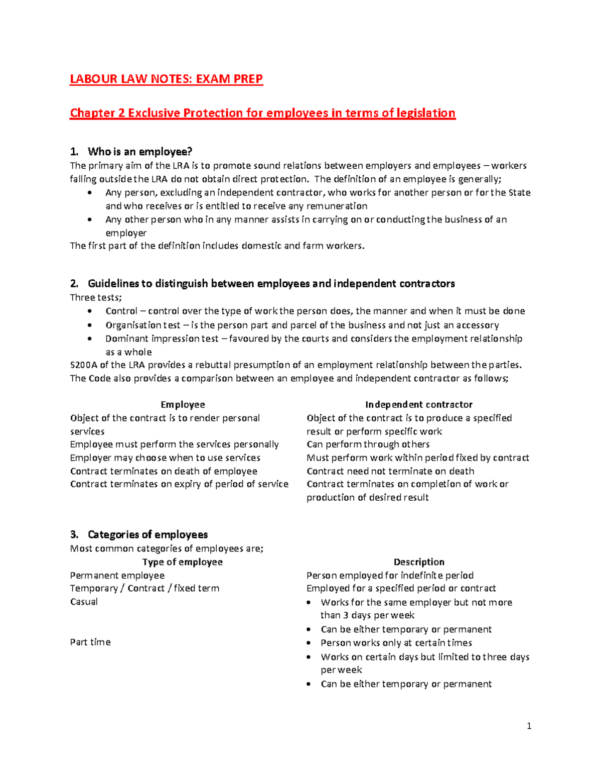 Labour LAW EXAM PREP - LABOUR LAW NOTES: EXAM PREP Chapter 2 Exclusive ...