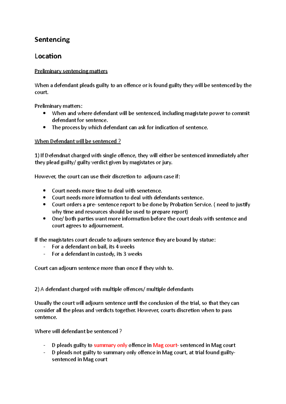 Sentencing notes - Sentencing Location Preliminary sentencing matters ...