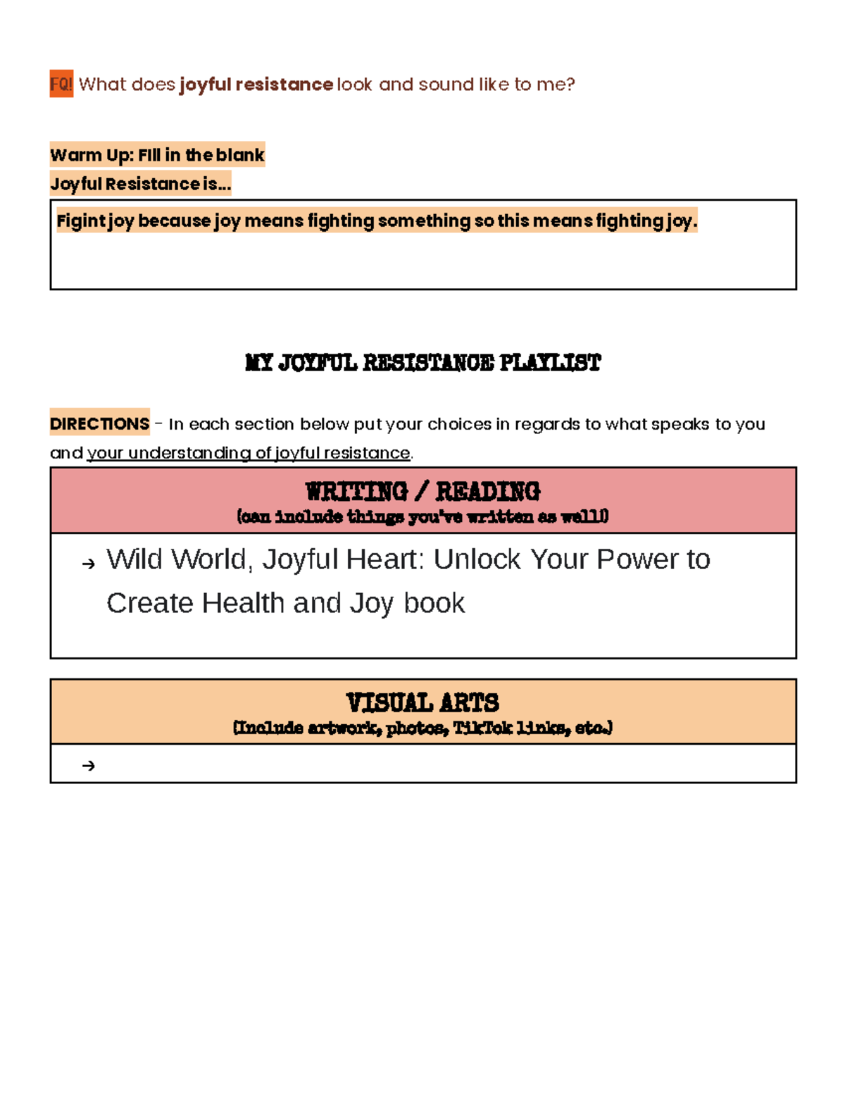 My Joyful Resistance Play List 3597660 Google Docs Fq What Does 