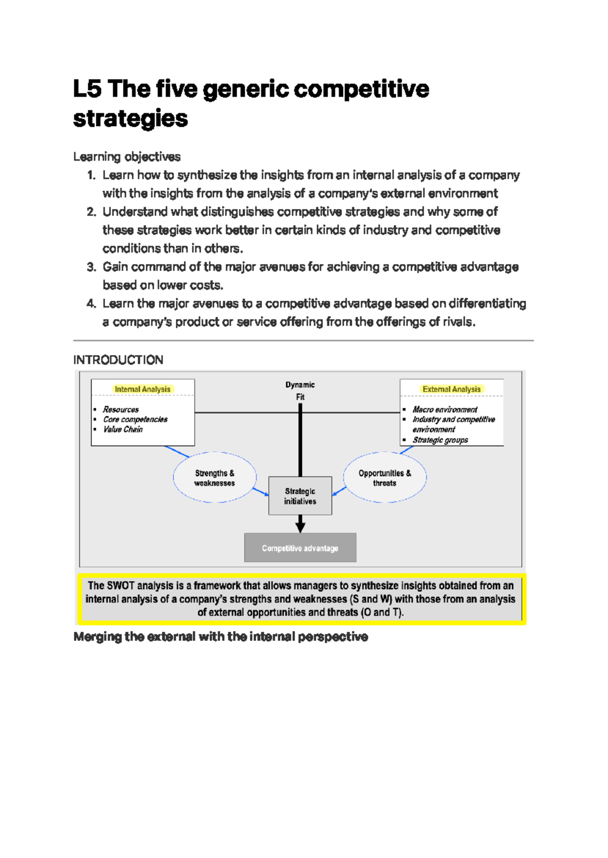 The Five Generic Competitive Strategies Include L5 The five generic competitive strategies - L 5 The five generic
