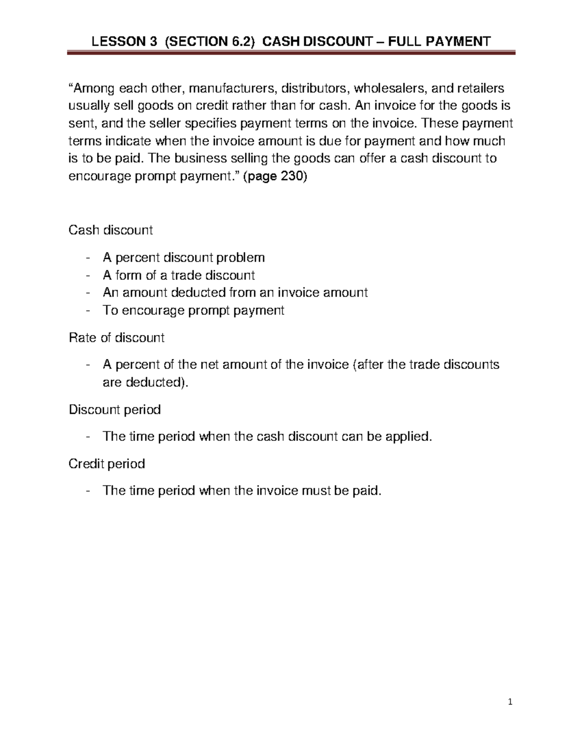 Lesson 3 6 2 CASH Discount FULL Payment ADMN2107 Algoma Studocu