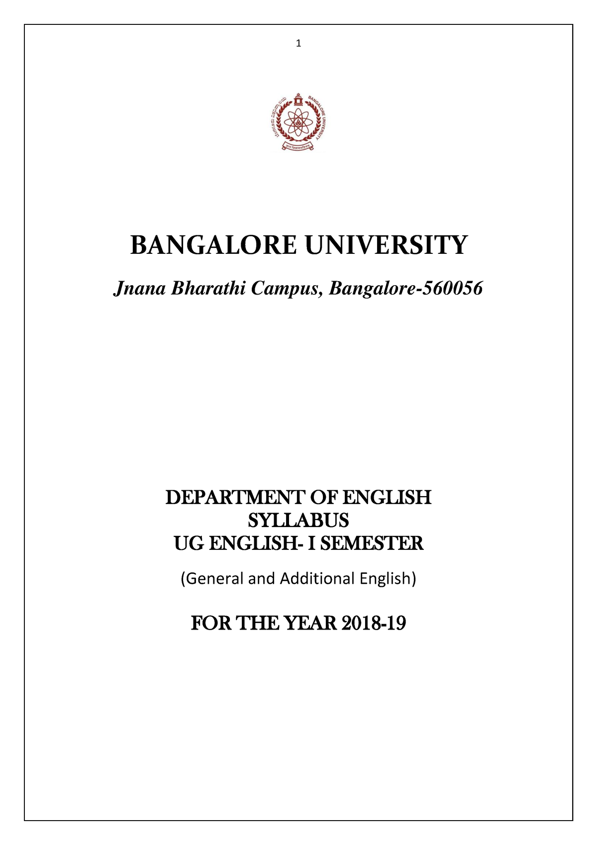 Syllabus UG English 2018 19 1sem - BANGALORE UNIVERSITY Jnana Bharathi ...