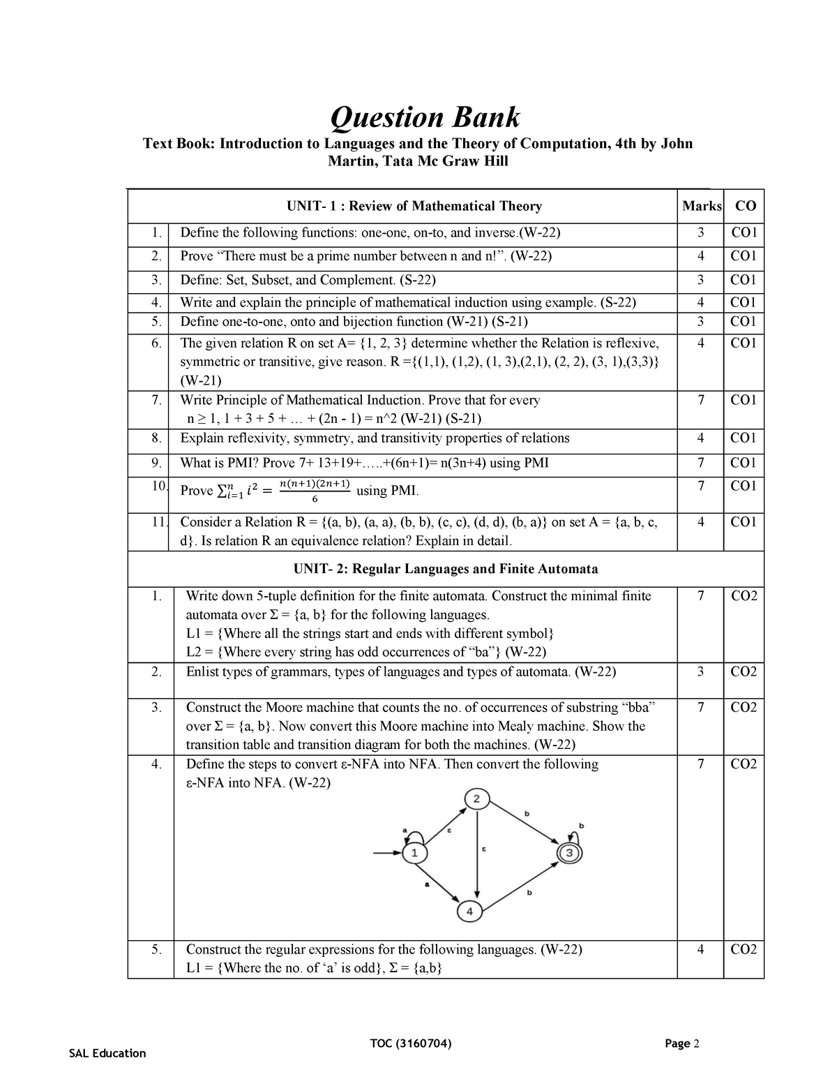 Theory OF Computation Question BANK - TOC (3160704) Page 2 Question ...