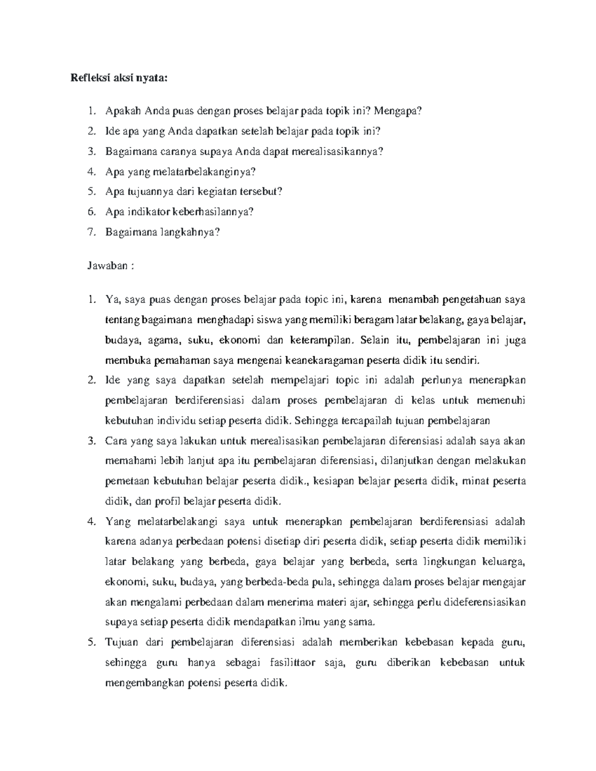 Refleksi Aksi Nyata - Ppg - Refleksi Aksi Nyata: 1. Apakah Anda Puas ...