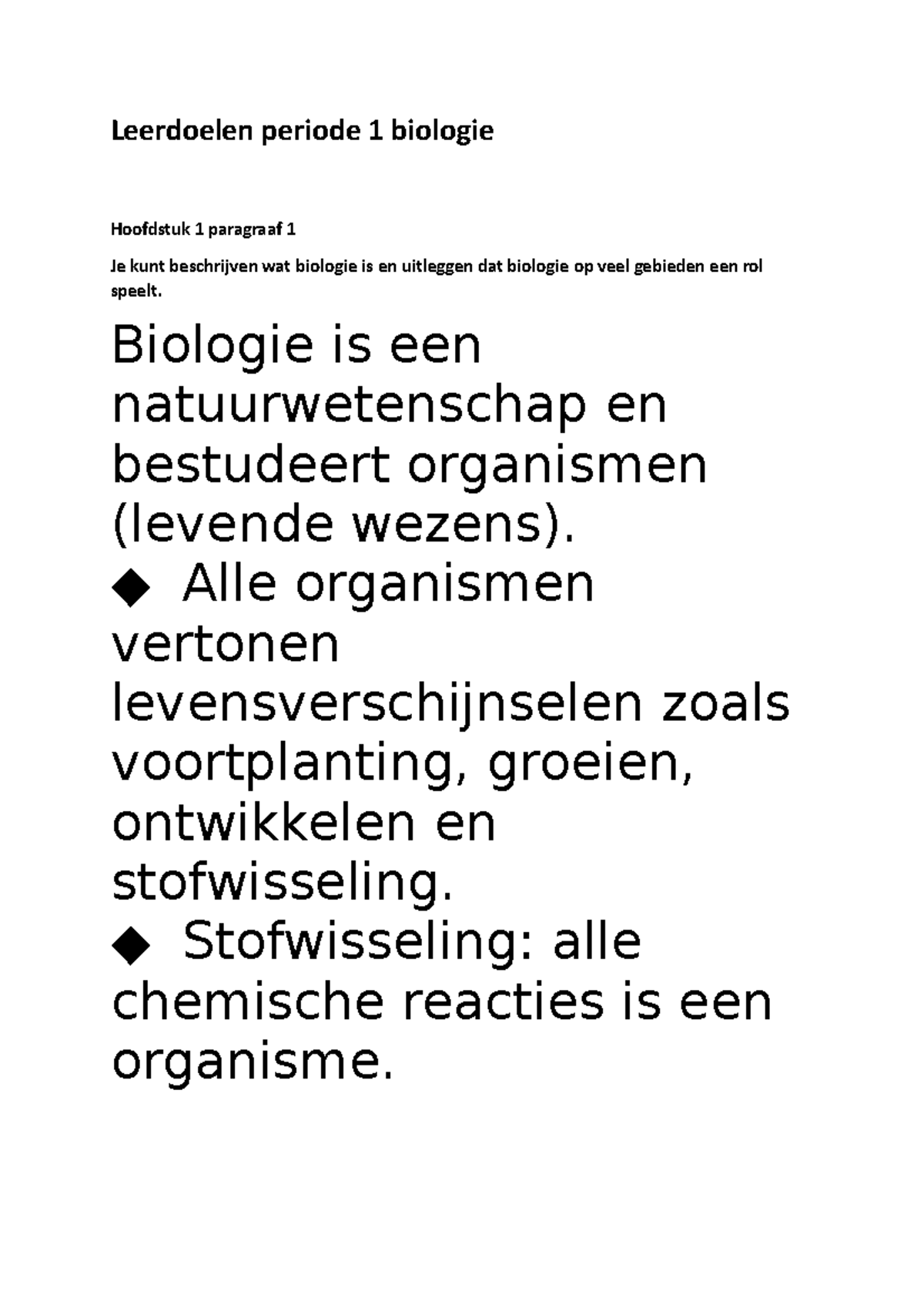 Leerdoelen Biologie Periode 1 - Leerdoelen Periode 1 Biologie Hoofdstuk ...