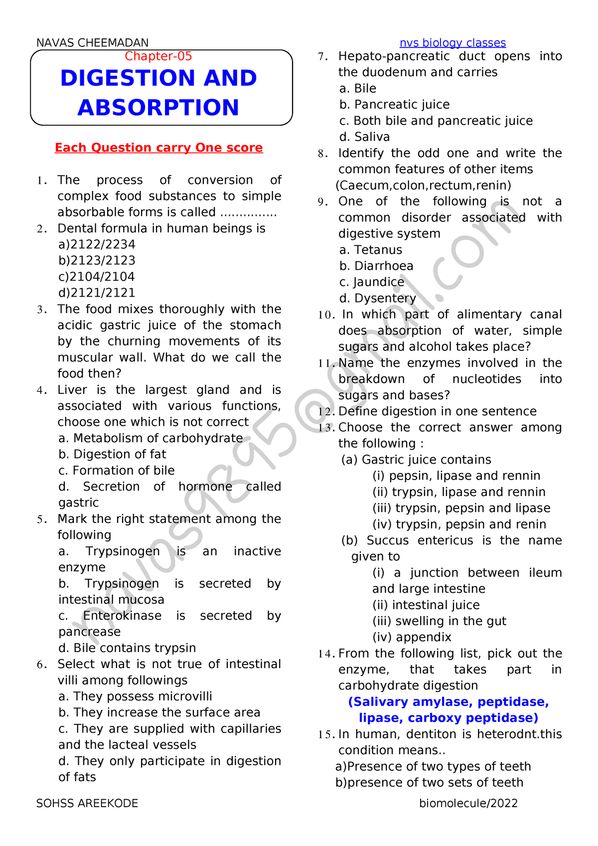 05-digestion And Absorption - Chapter- DIGESTION AND ABSORPTION Each ...