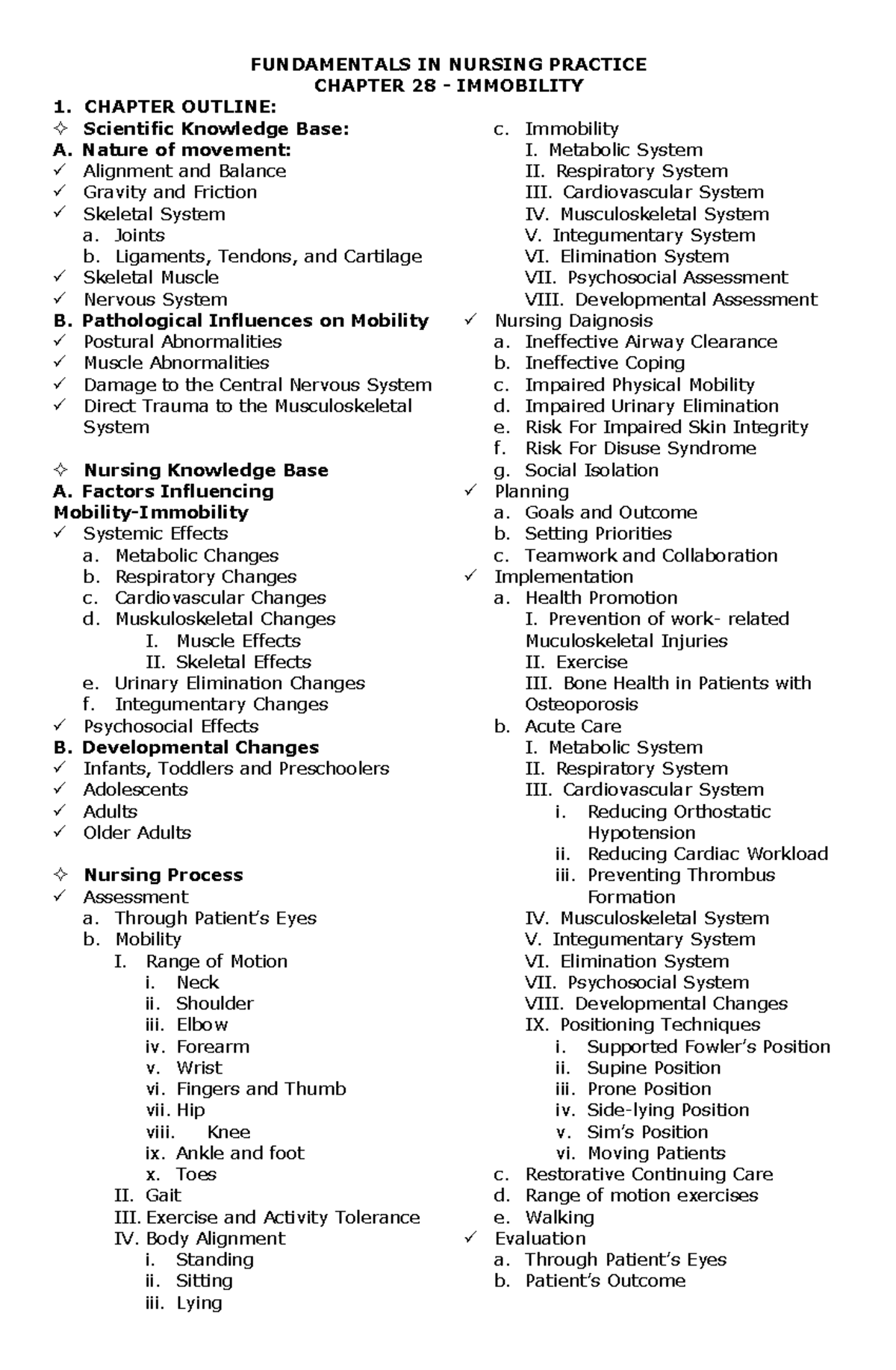 Fundamentals IN Nursing Practice Chapter 28 - Immobility - FUNDAMENTALS ...