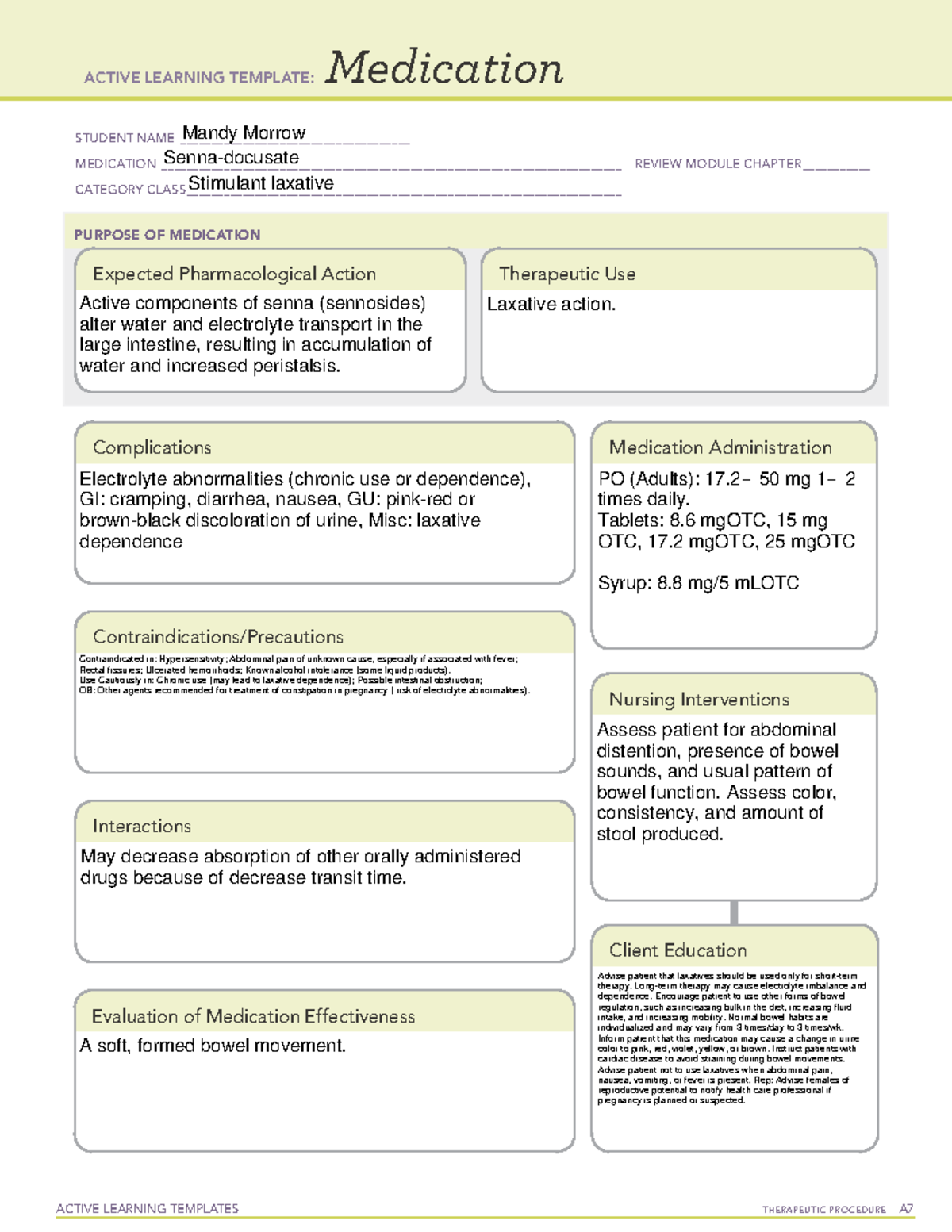 Senna - ATI - ACTIVE LEARNING TEMPLATES TherapeuTic procedure A ...