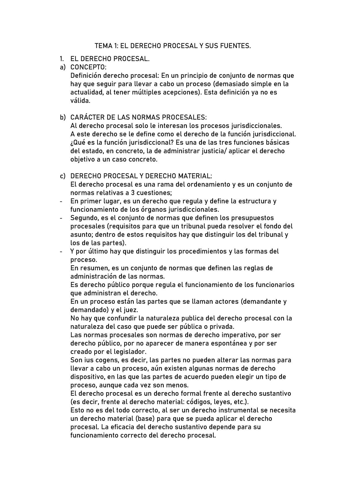 Tema 1 Procesal - Apuntes 1 - TEMA 1: EL DERECHO PROCESAL Y SUS FUENTES ...