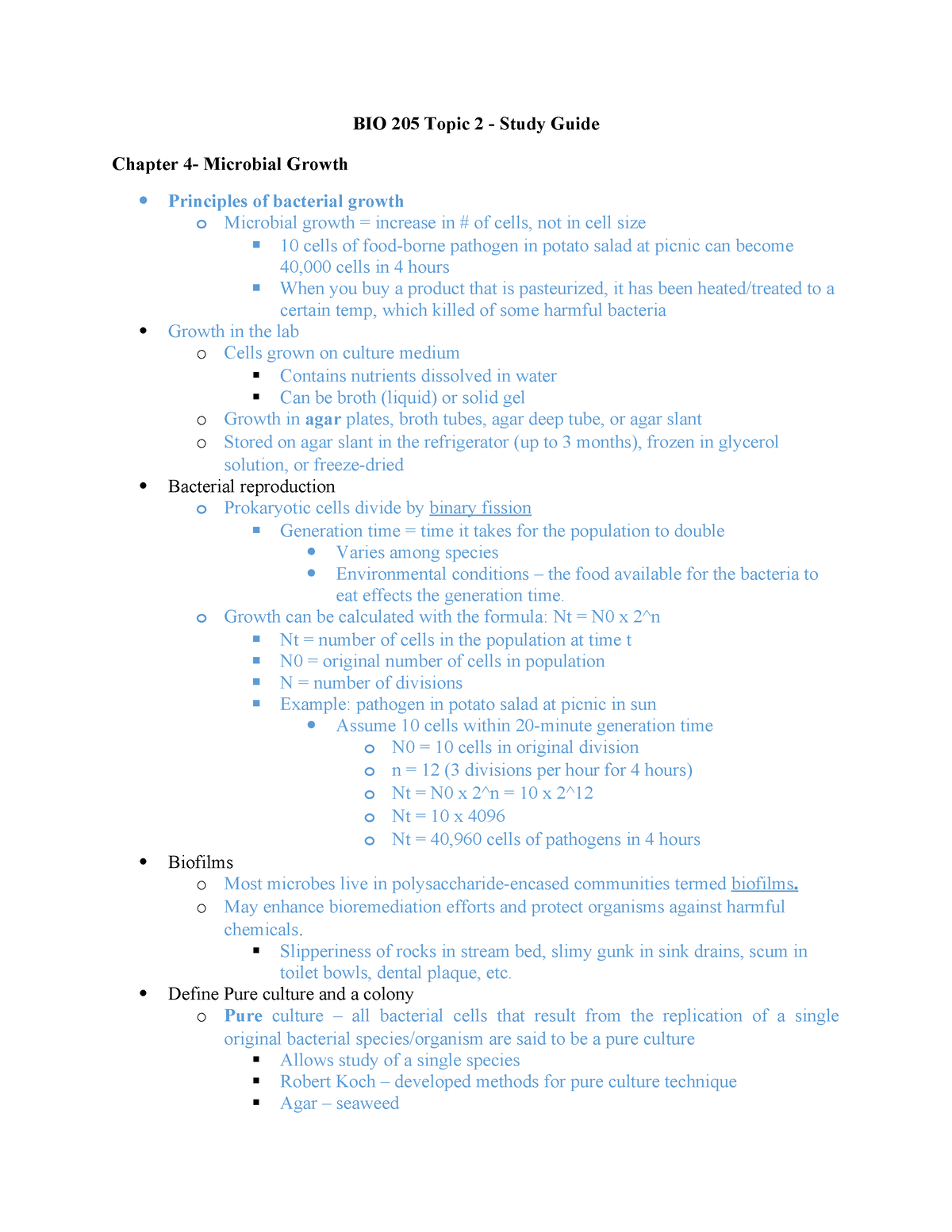 BIO 205 Quiz 2 Study Guide (1) - BIO 205 Topic 2 - Study Guide Chapter ...