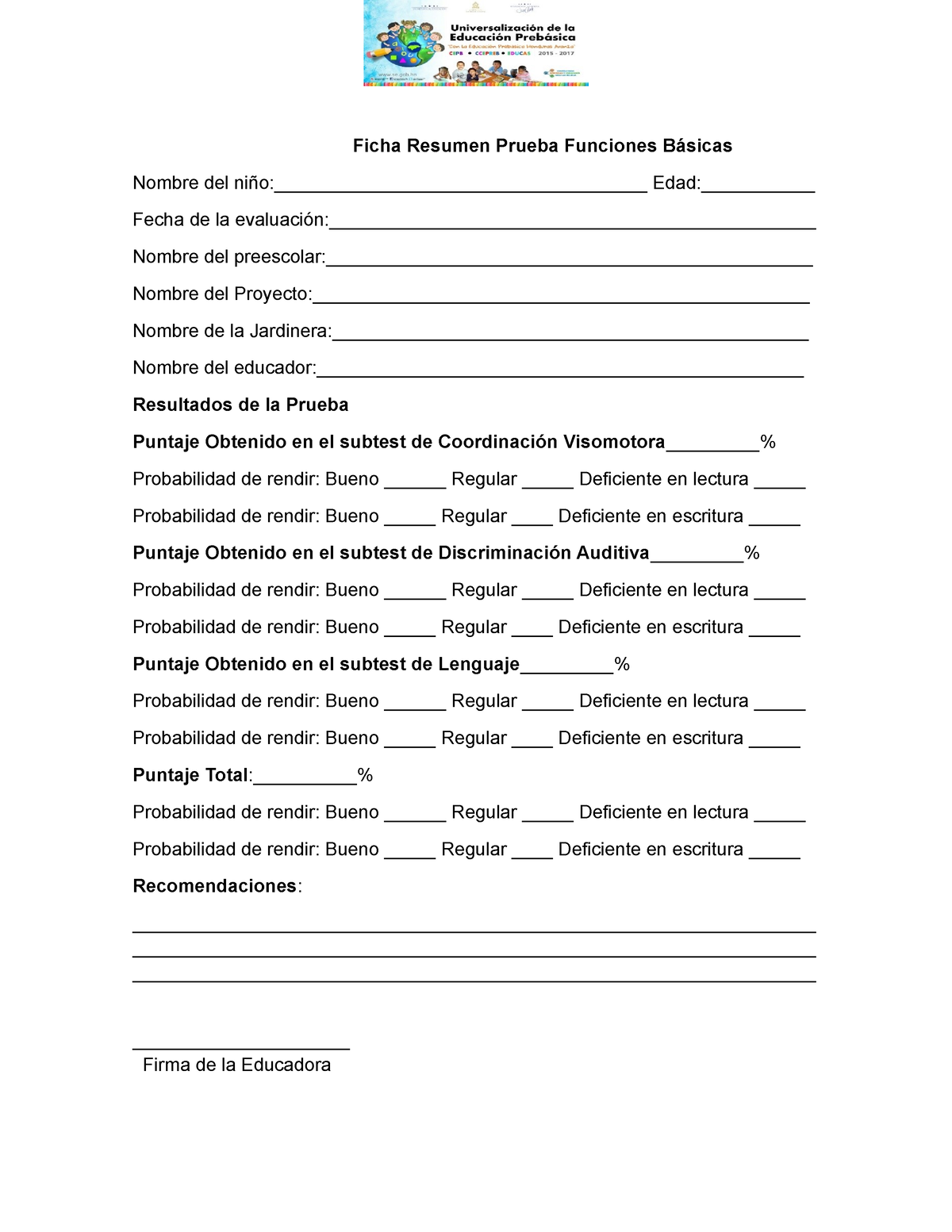 Ficha Resumen Pruebas De Funciones Basicas Ficha Resumen Prueba Funciones Básicas Nombre Del 3053