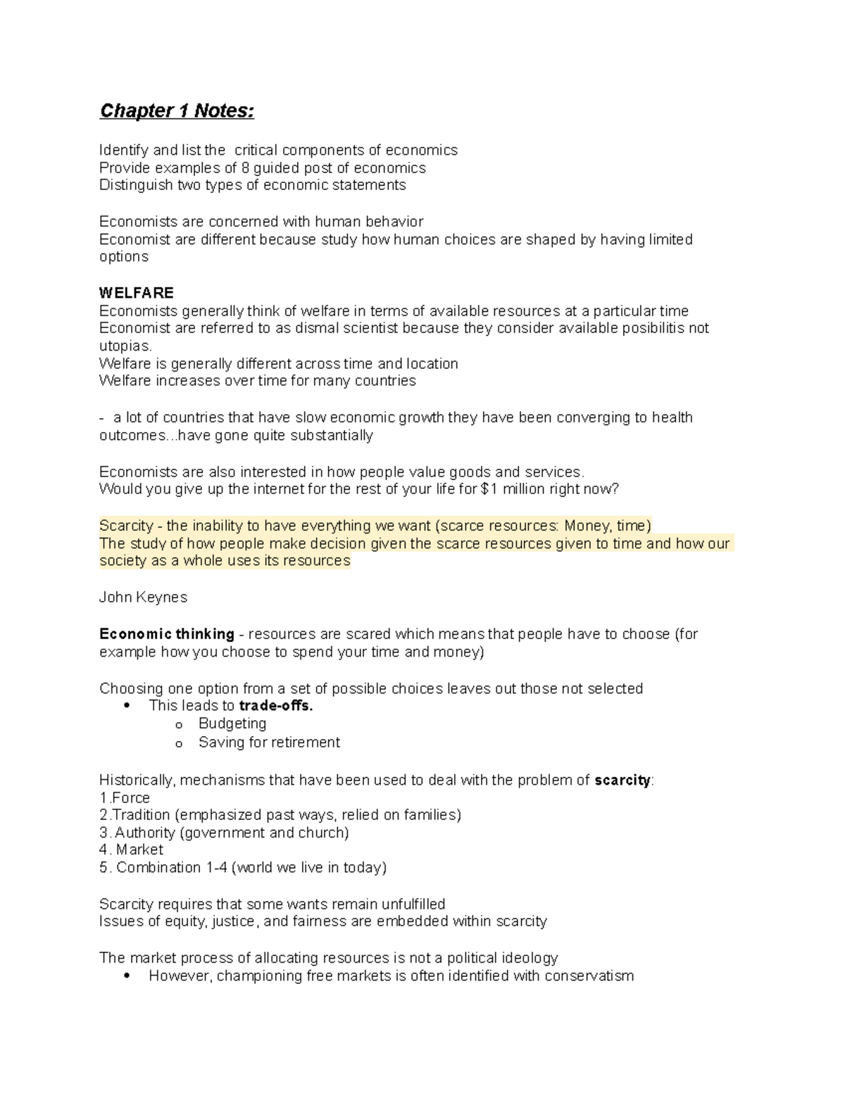 Chapter 1 Notes Econ Chapter 1 Notes Identify And List The Critical Components Of Economics Studocu