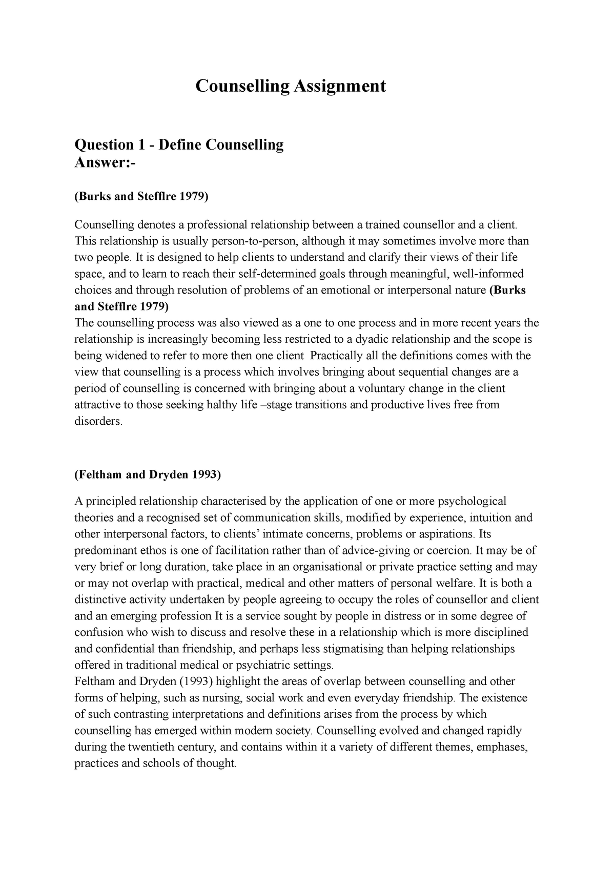 counselling case study assignment