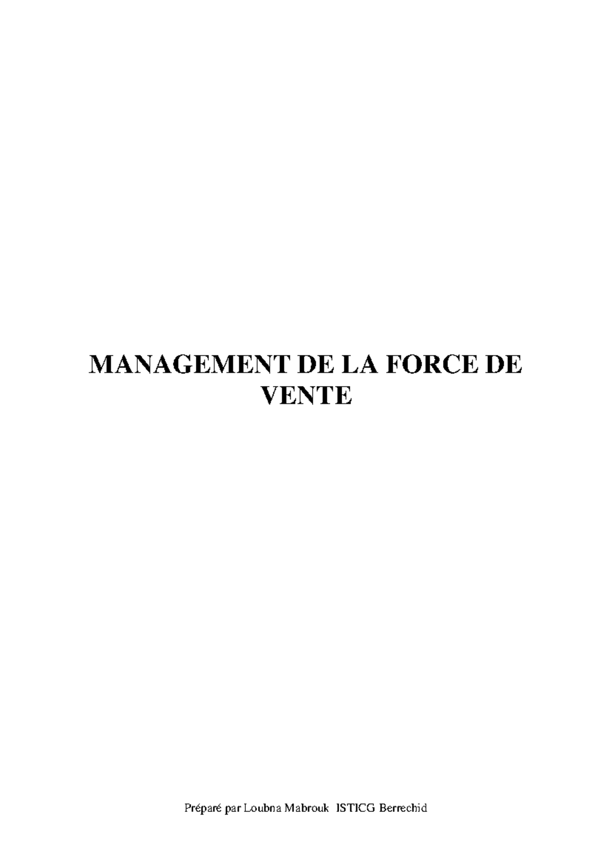 Résumé Management de la force de vente final 022021 - MANAGEMENT DE LA ...