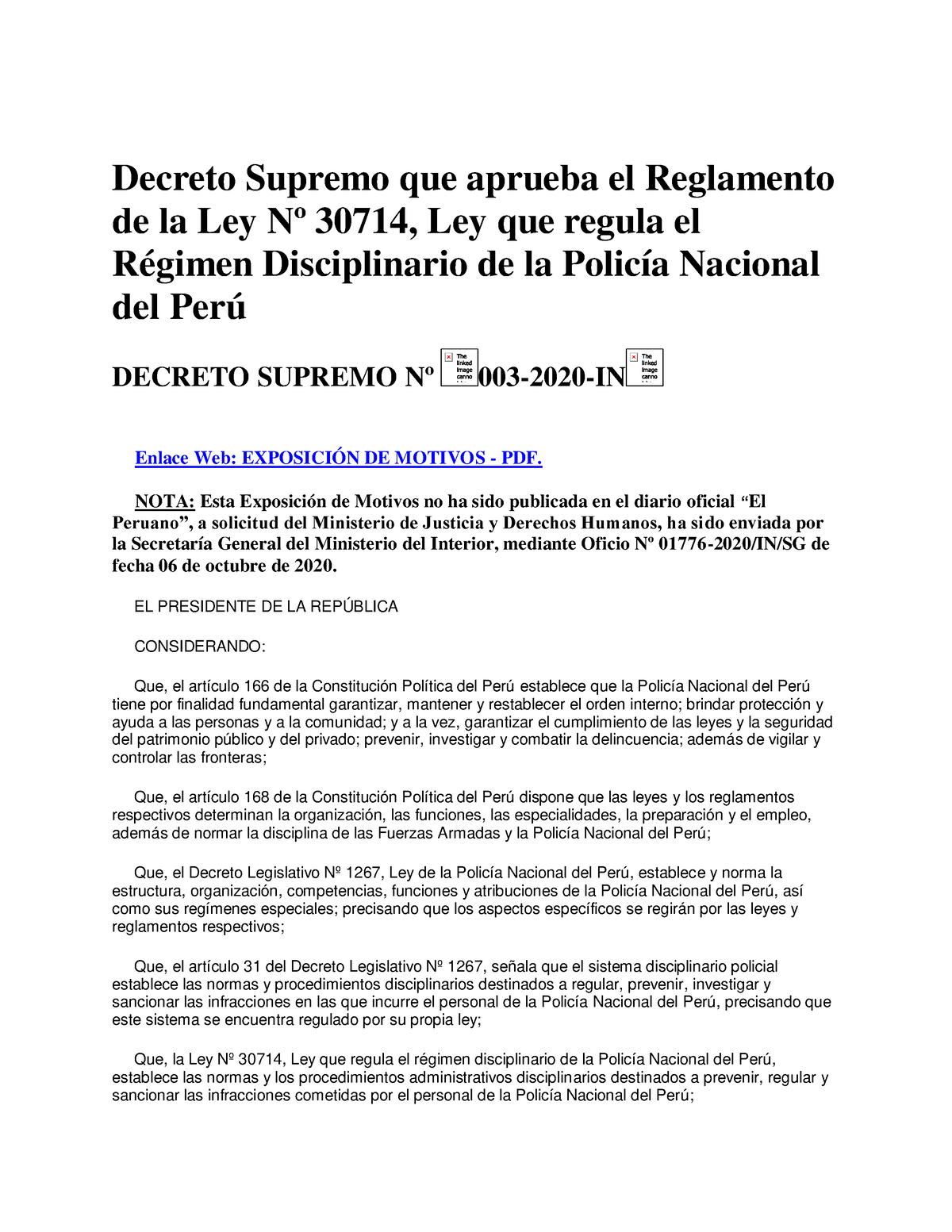 Decreto Supremo N°003-2020-IN, Reglamento De La Ley Nº 30714 ...