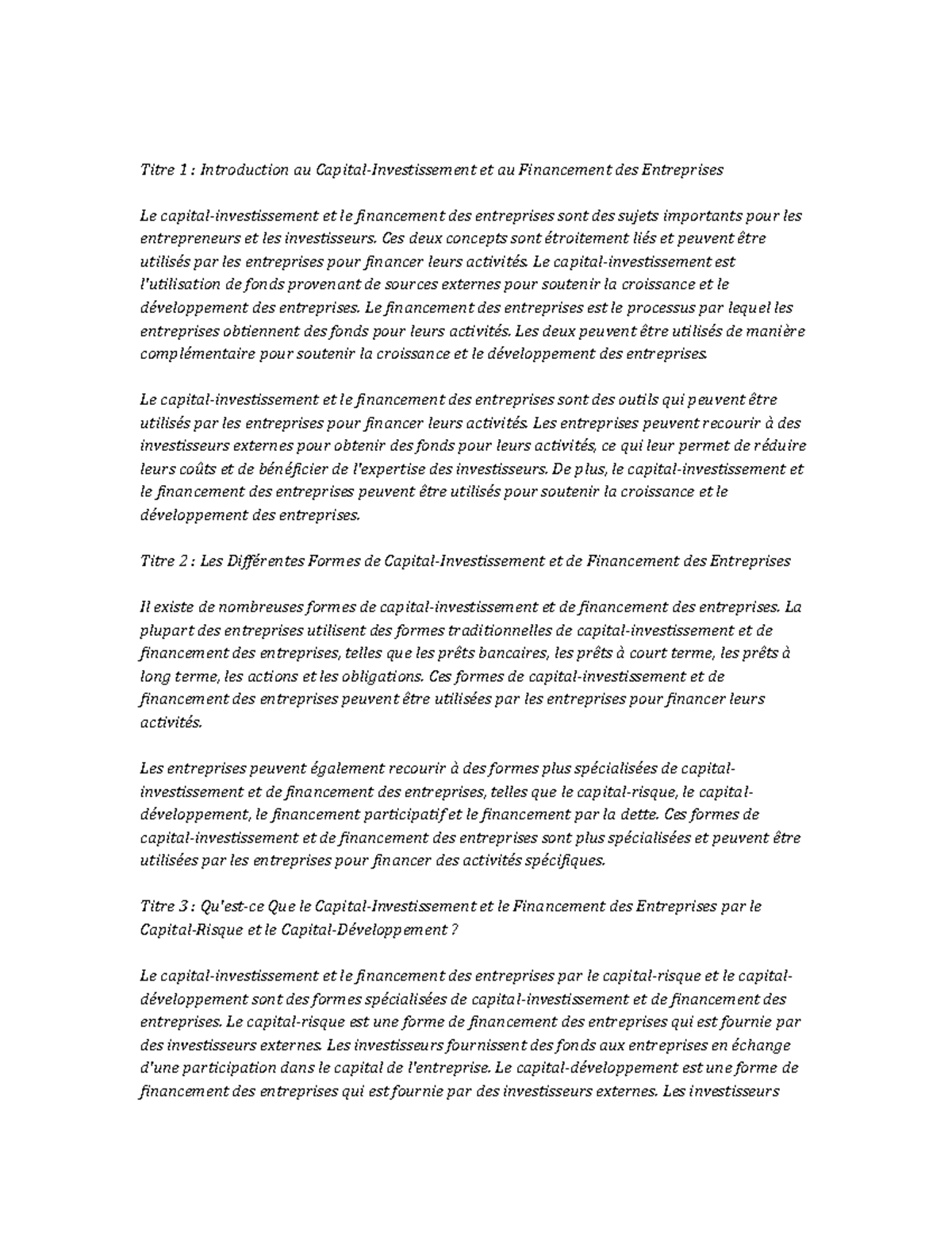 Venture Capital and Private Equity Financing note study - Titre 1 ...