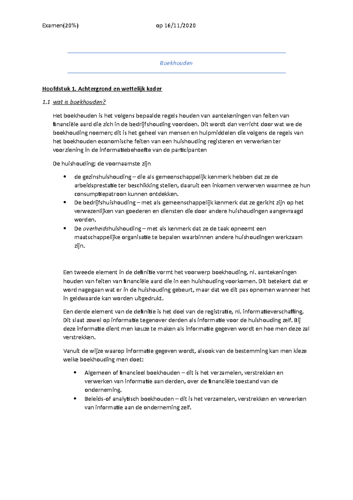 Hfdst 1. Achtergrond En Wettelijk Kader - Samenvatting - Boekhouden ...