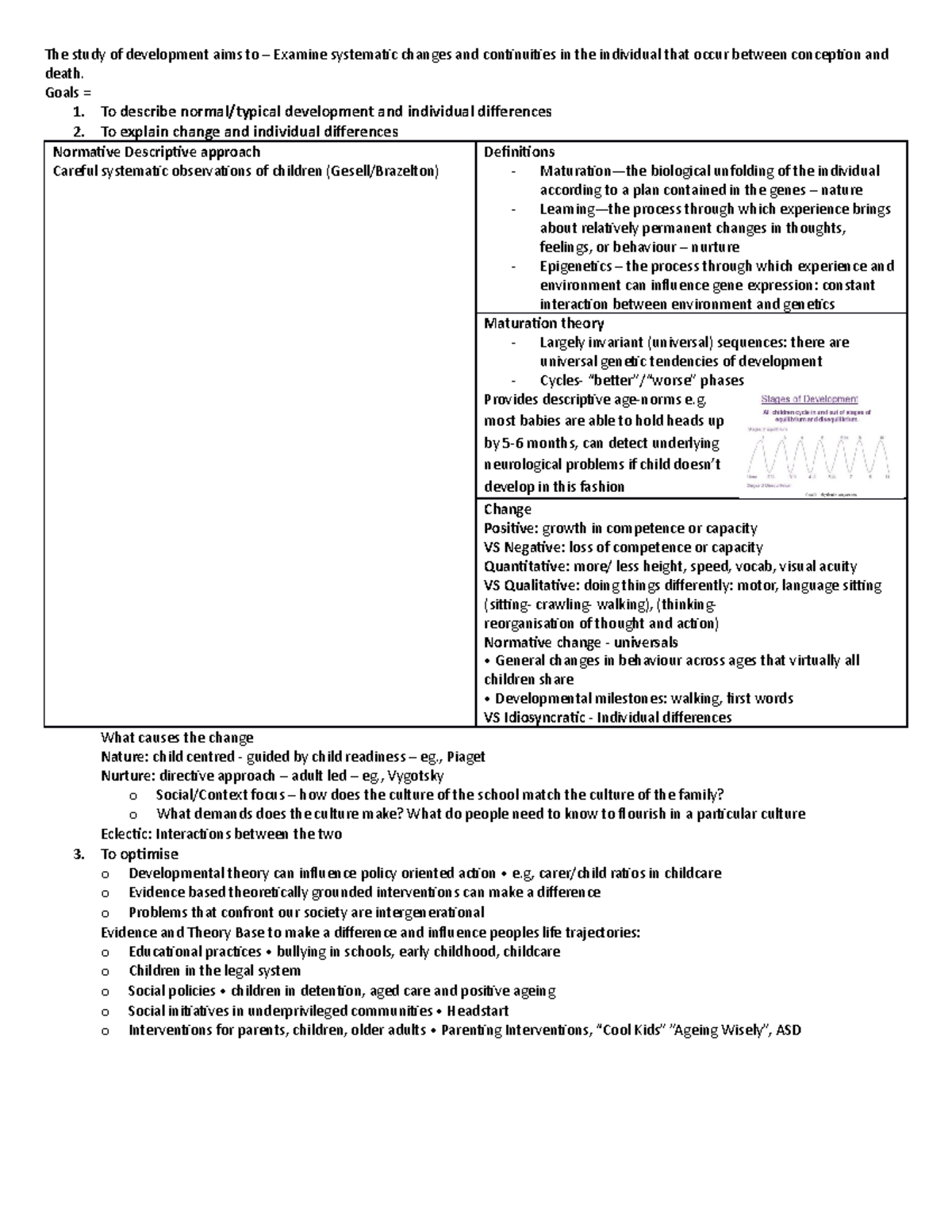 Week one summary - The study of development aims to – Examine ...