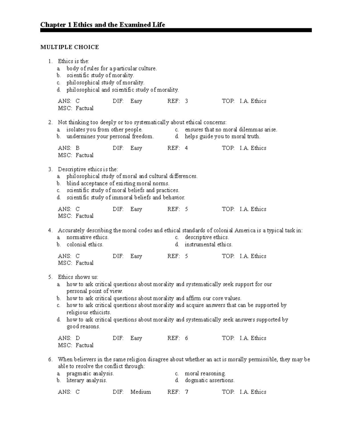 ch1-ethics-examined-life-chapter-1-ethics-and-the-examined-life