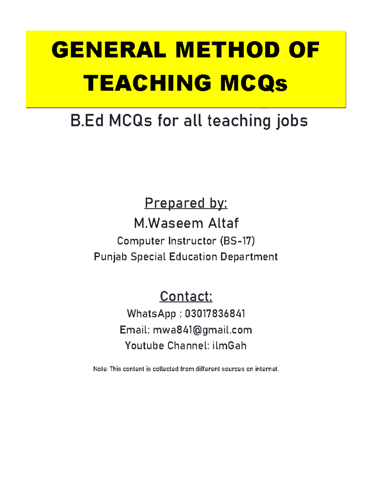 Book 2 B.Ed Padagogy MCQs Teaching Methods - B MCQs For All Teaching ...