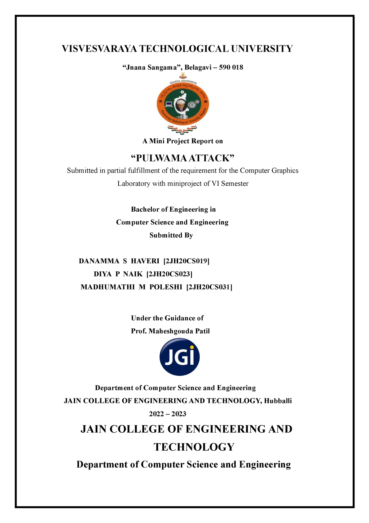 Project report cg - yes - VISVESVARAYA TECHNOLOGICAL UNIVERSITY “Jnana ...