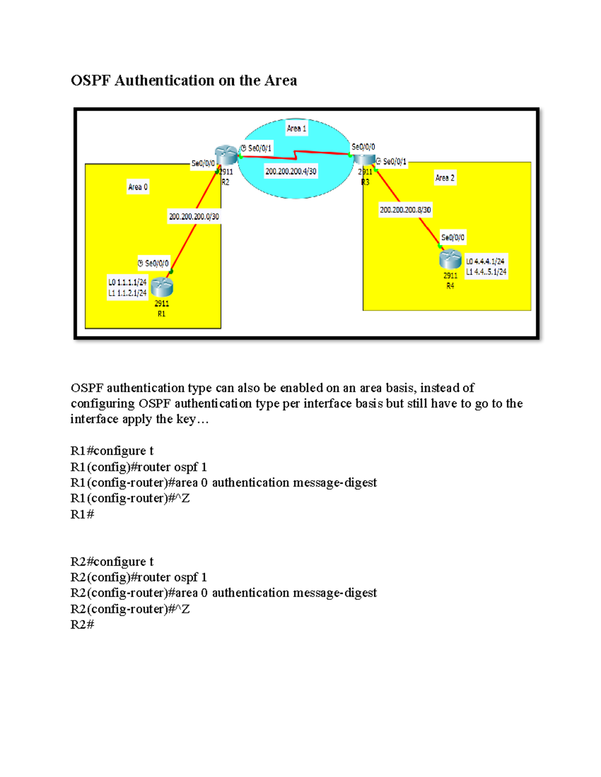 OSPF Authentication On the Area Lab - OSPF Authentication on the Area ...