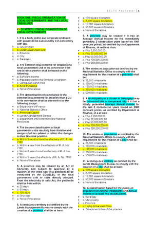 BCLTE MOCK EXAM - Compiled by : ULYSSES TAN MONTERO, REB, REA, CTT Cash ...