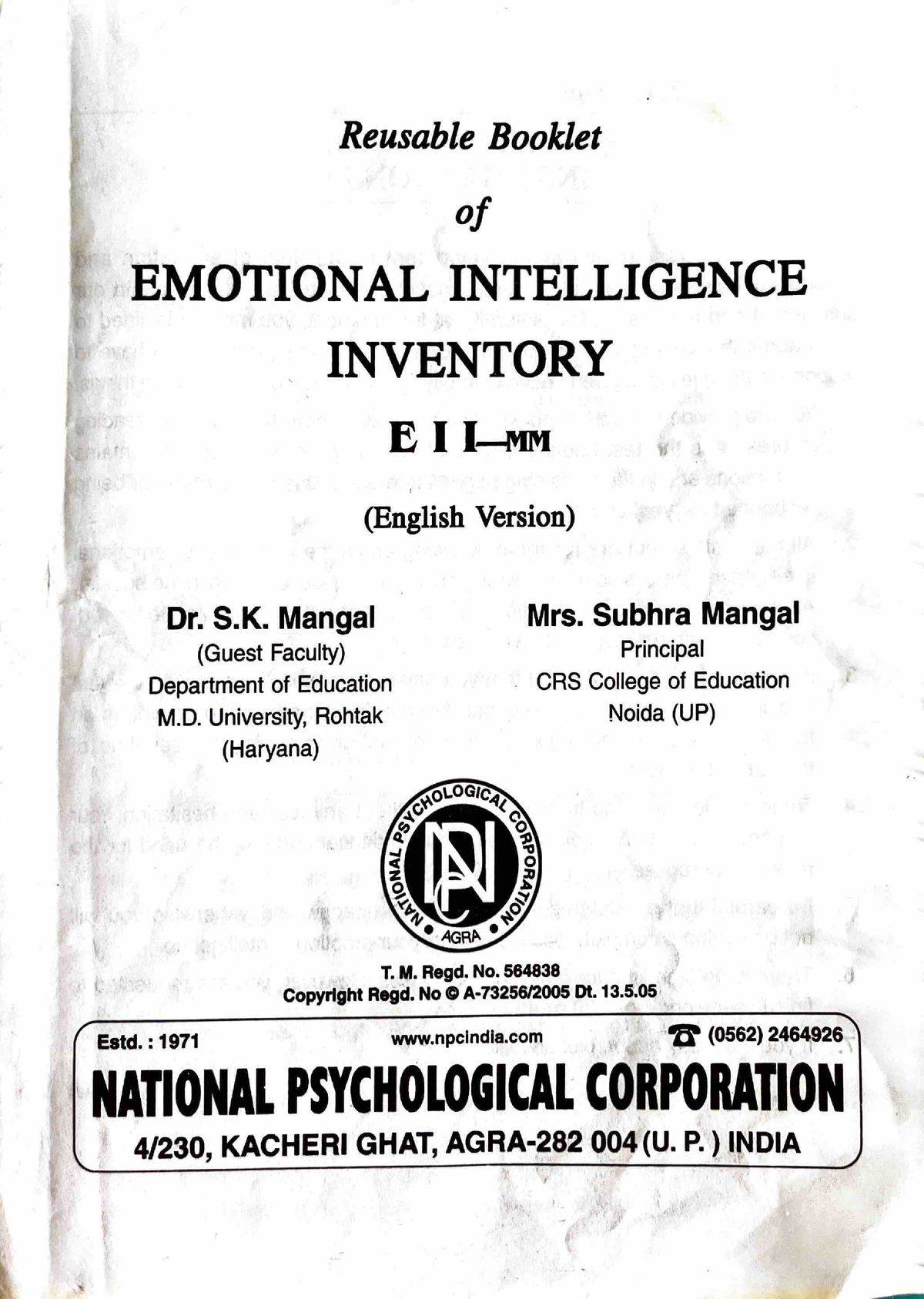 EII - Emotional Intelligence Inventory Booklet - Bsc Psychology - Studocu