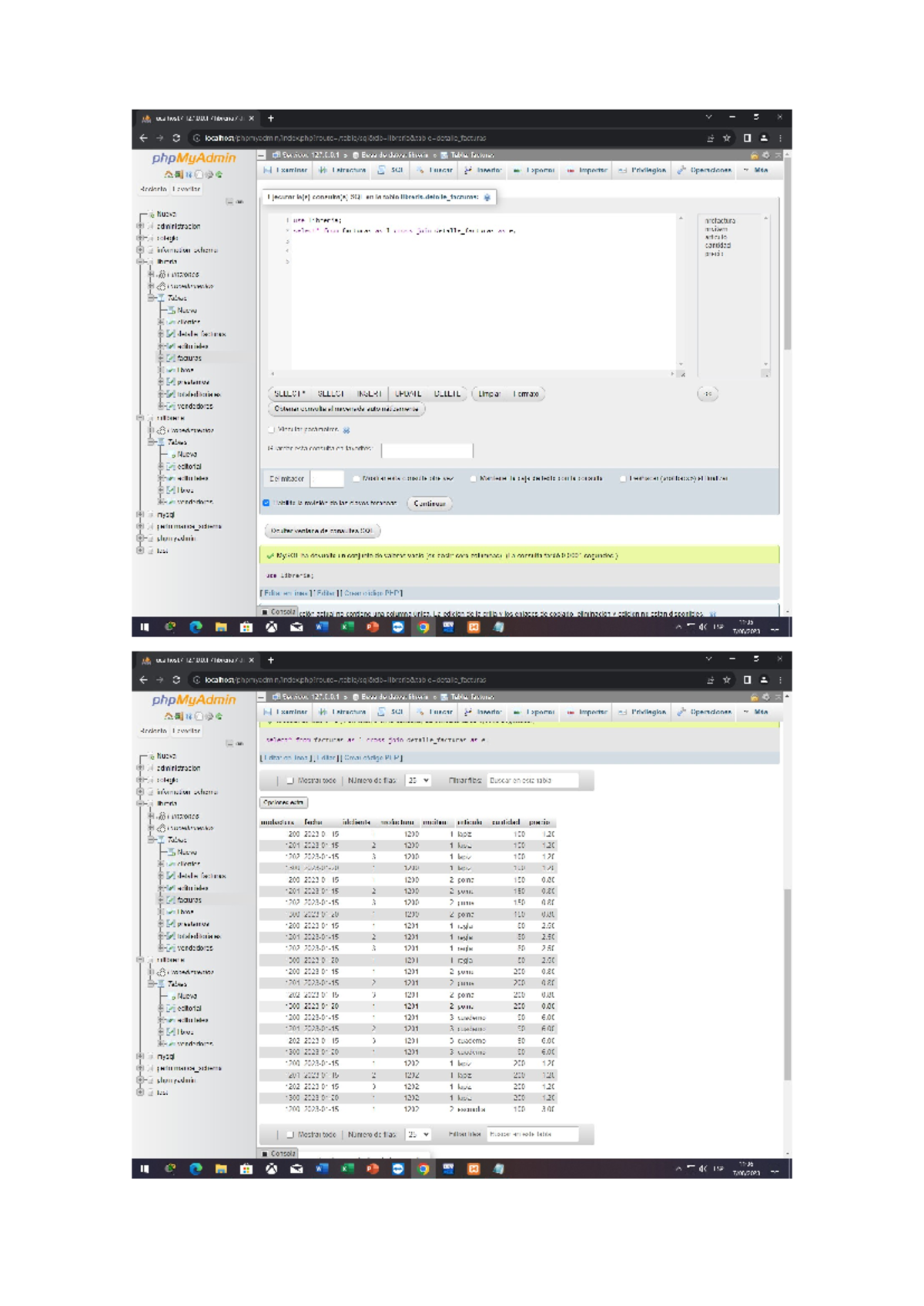 Examen final BDD - base de datos my sql - x X : : phpMyAdmin OF ...