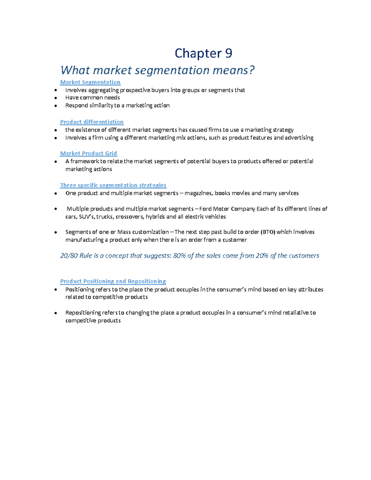 Chapter 9 - Chapter 9 What market segmentation means? Market ...