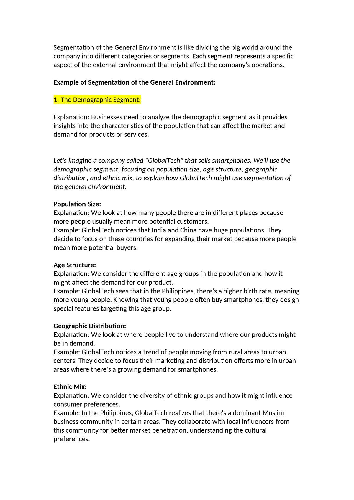 Segmentation of the General Environment final - Each segment represents ...