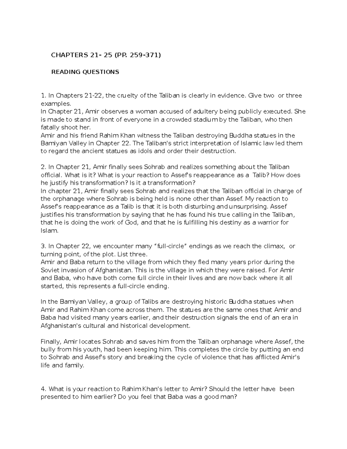 Chapters 21 25 of The Kite Runner CHAPTERS 21 25 (PP. 259371