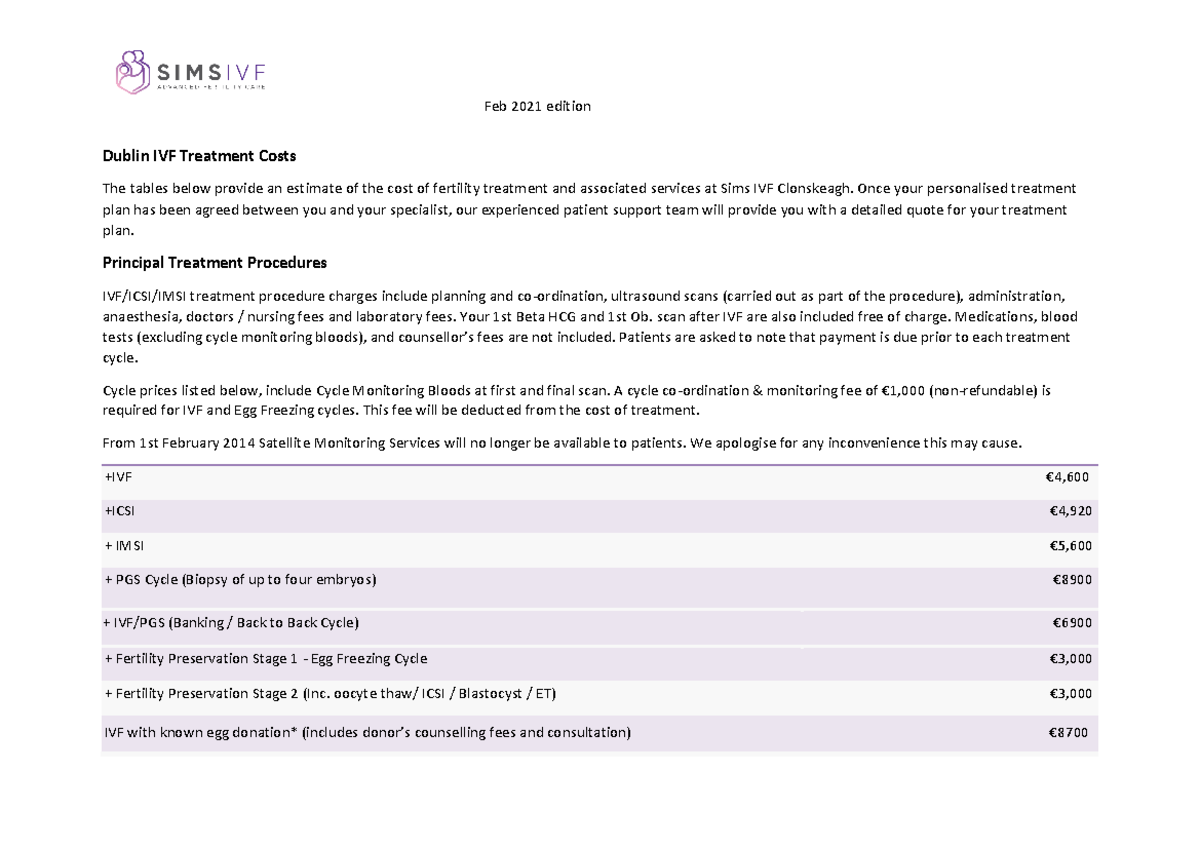 Dublin ivf treatment costs March 2021 0 Dublin IVF Treatment Costs