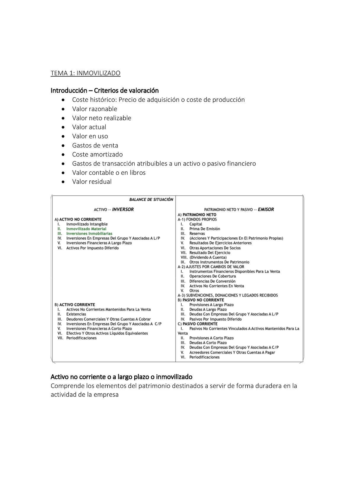 TEMA 1 conta - TEMA 1: INMOVILIZADO Introducción – Criterios de