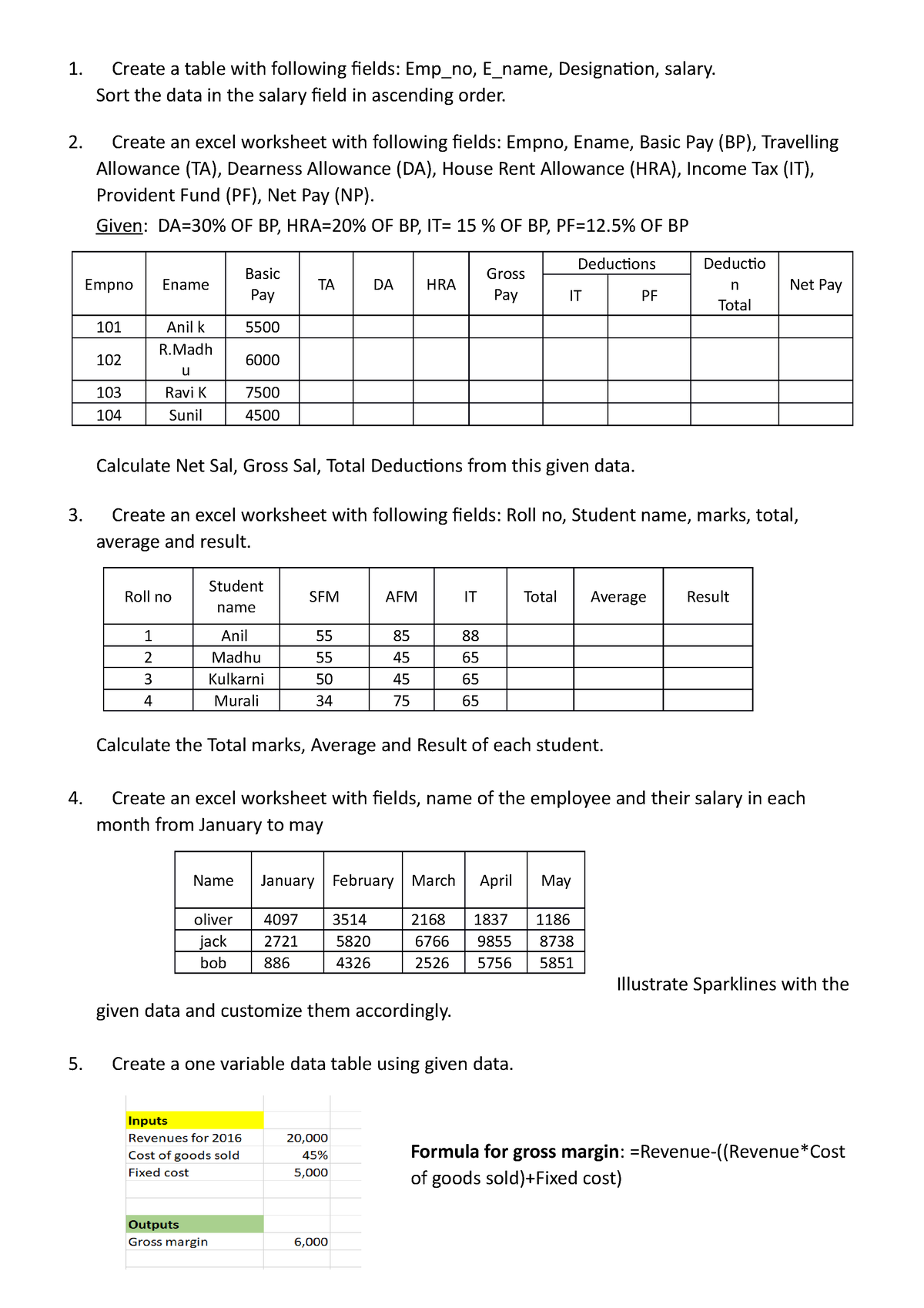 New Microsoft Word Document - 1. Create a table with following fields ...